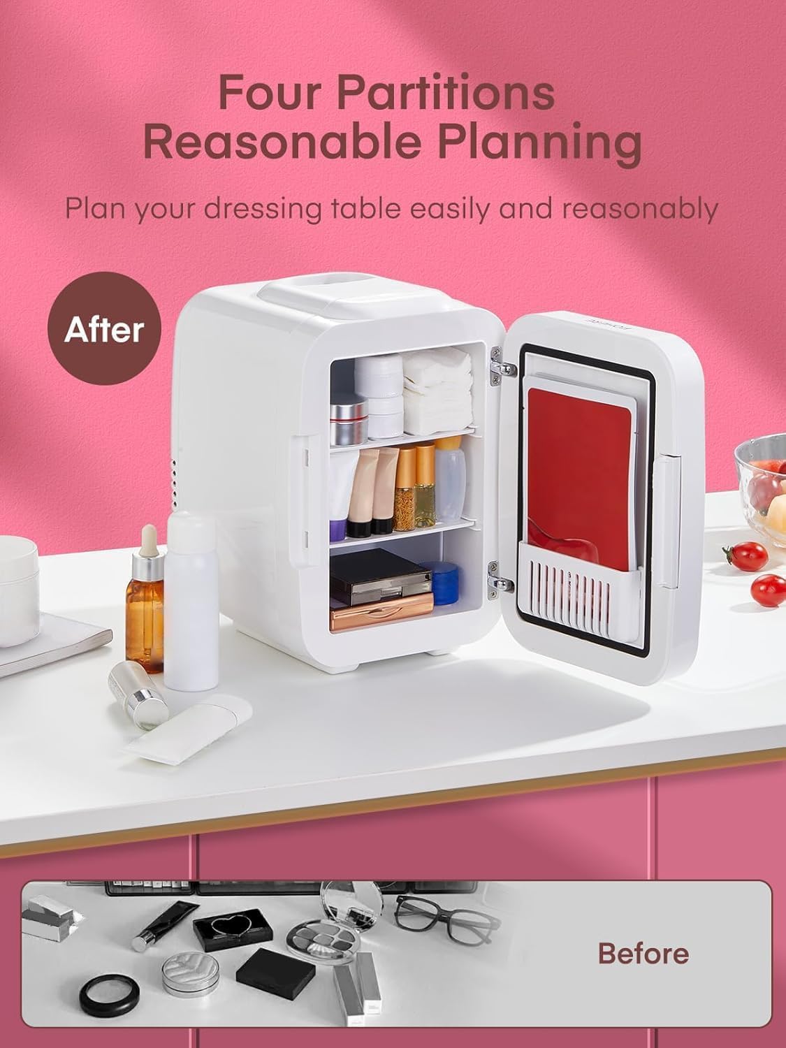 FOHERE - mini frigo 5L - miroir LED - chaud/froid, portable, blanc