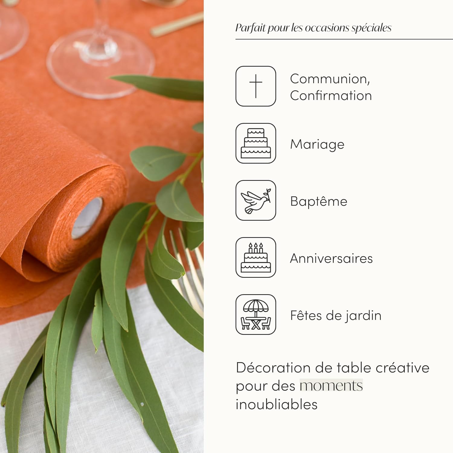 100%Mosel - Chemin de table non-tissé terracota - 30x2500cm - déco anniversaire et mariage