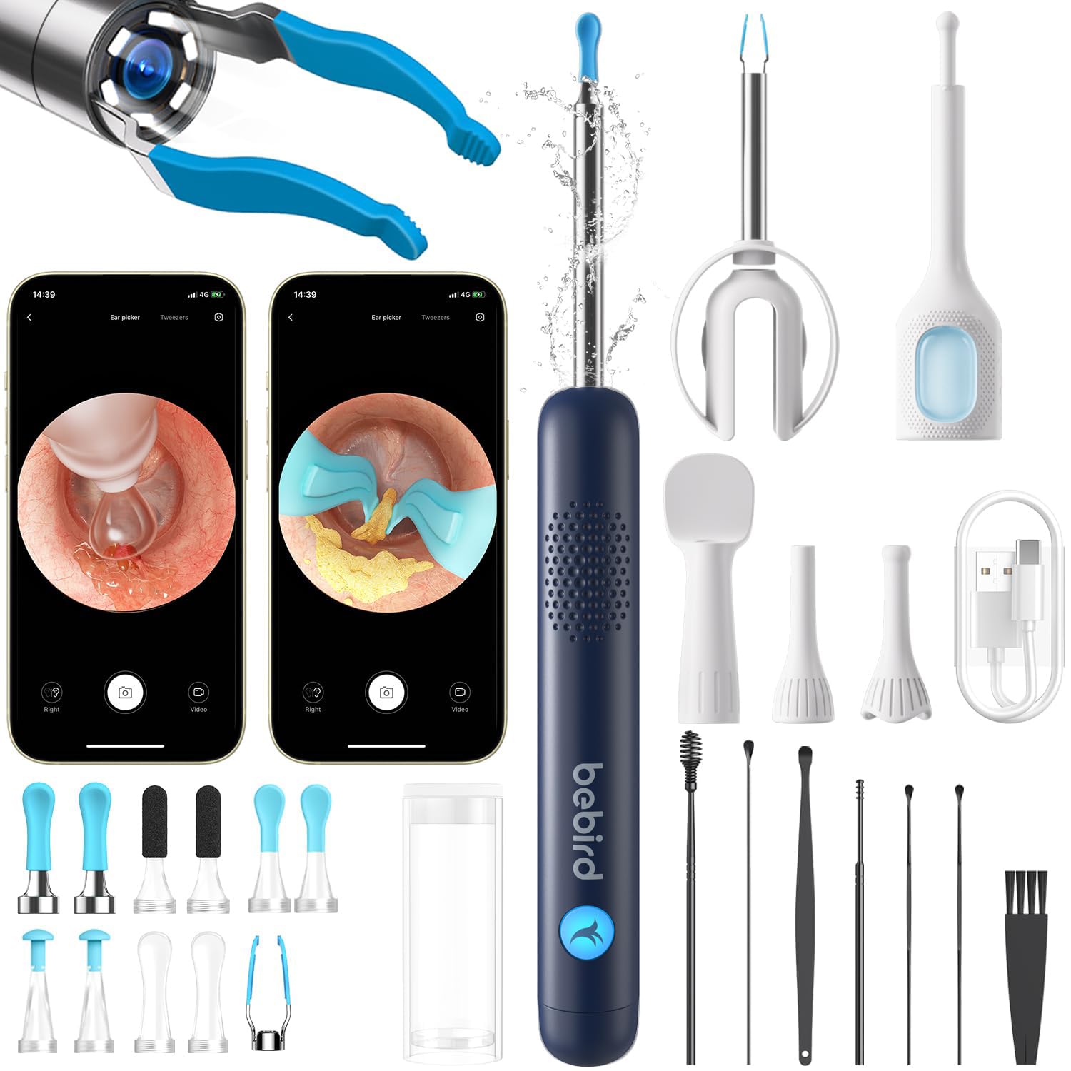 Otoscope - kit nettoyage oreille avec caméra HD, lumière LED, 4 outils
