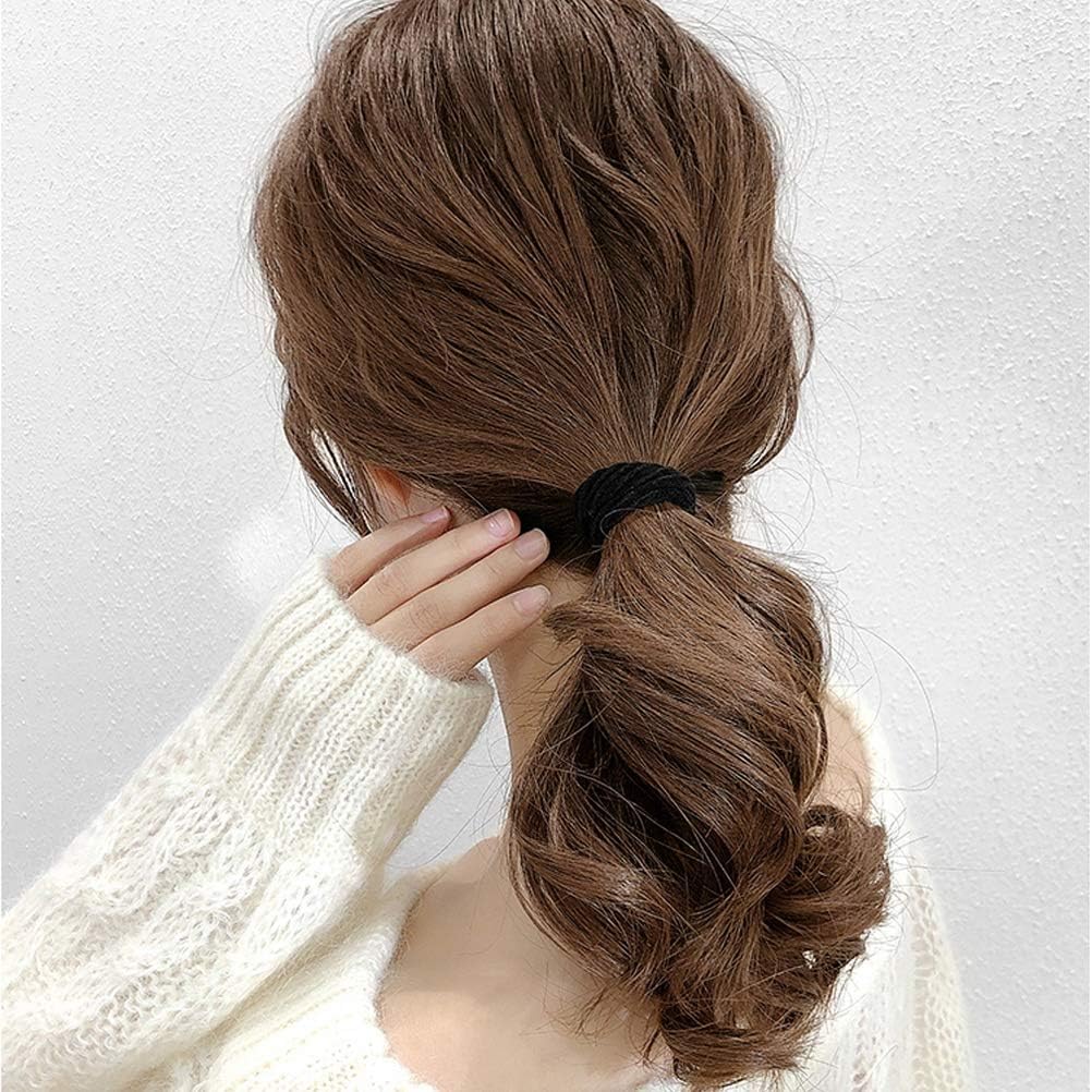 Élastiques cheveux – lot 100 pcs – épais sans couture noir – polyester