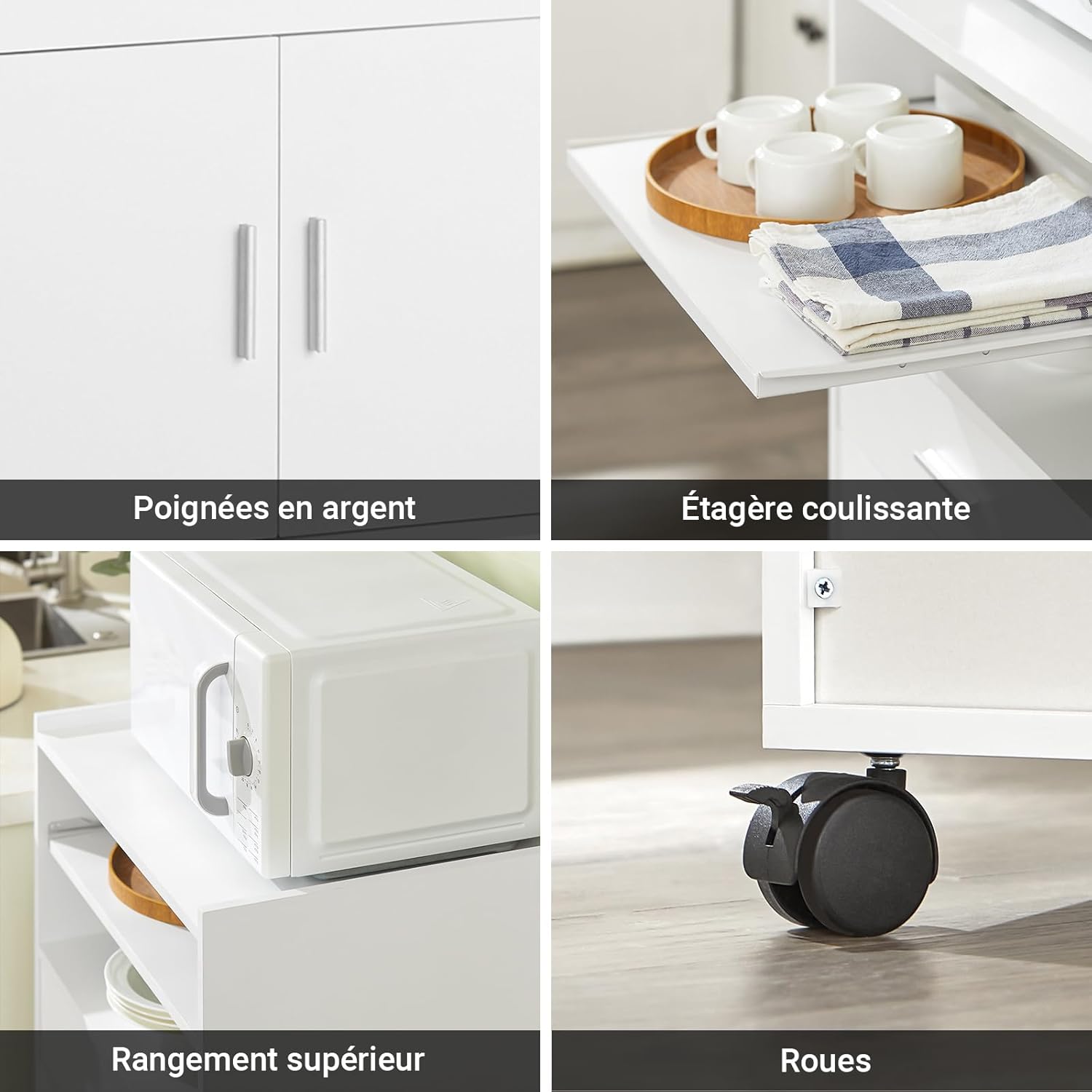 SoBuy - Chariot cuisine Extensible - 92x59x40cm - Blanc, rangement, FSB09-W