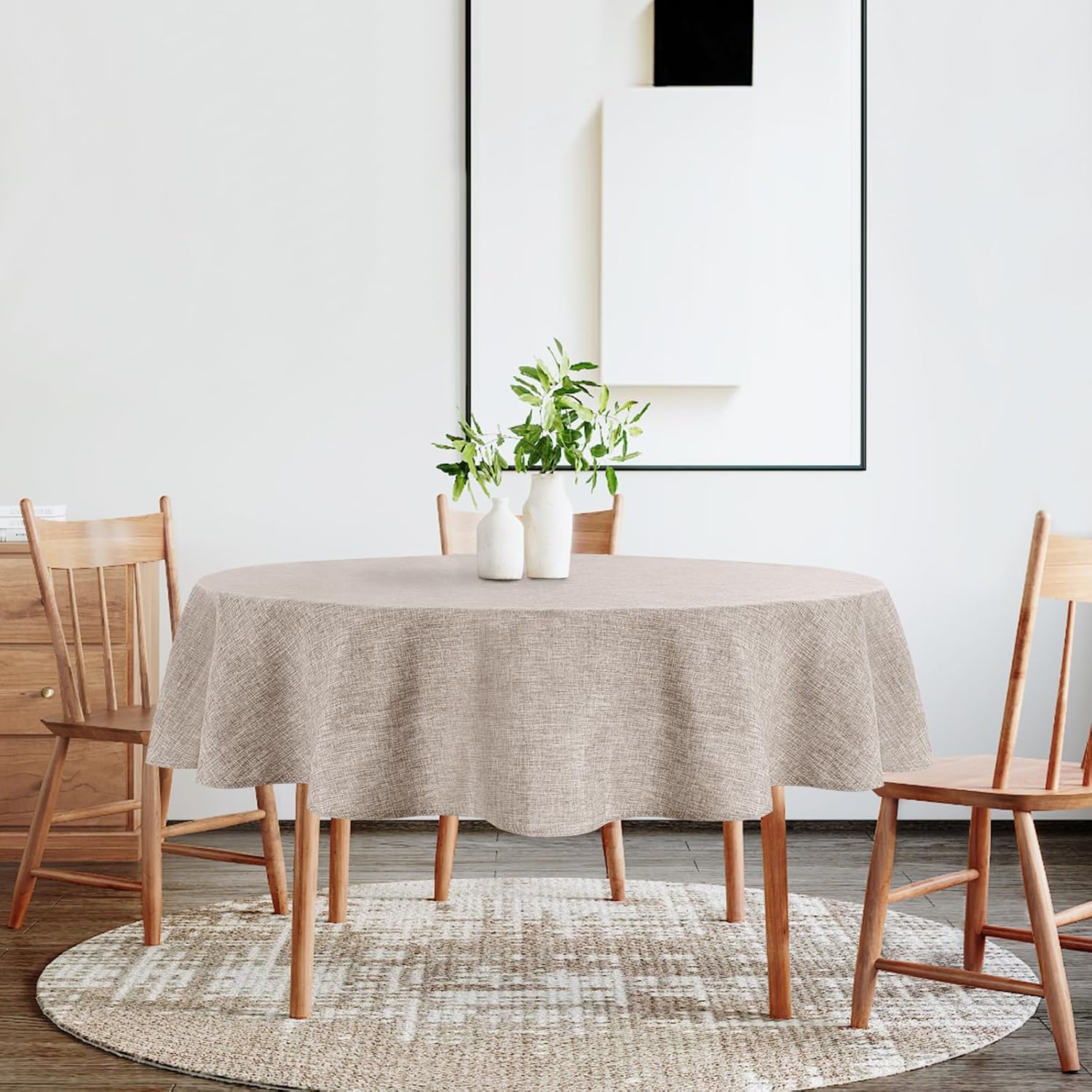 DWCN - effet lin lavable, imperméable - 180 cm rond - anti-tache