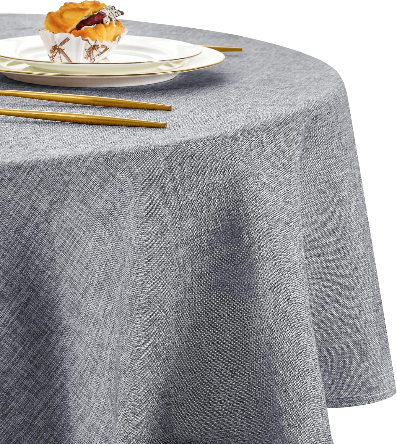 DWCN - Effet Lin 120 cm - nappe ronde imperméable, anti-tache