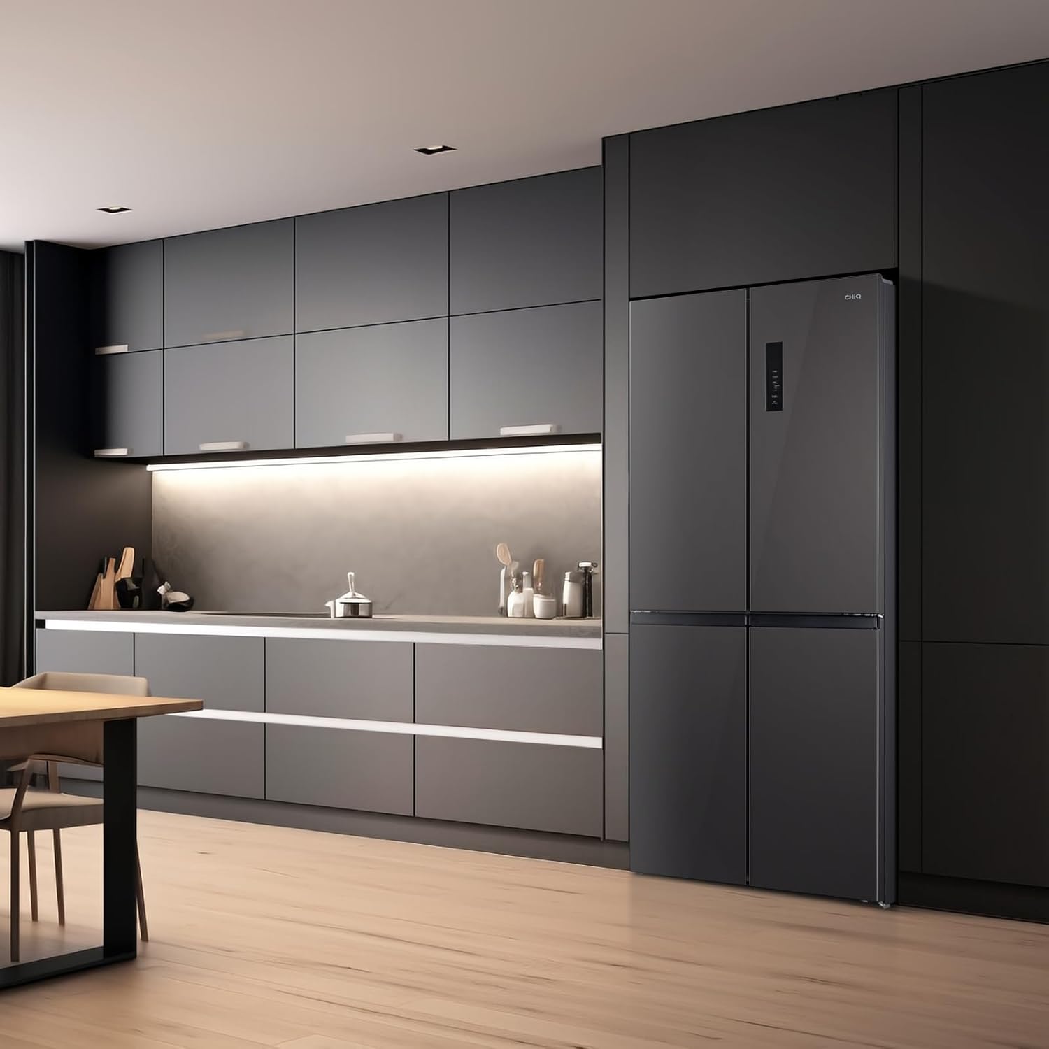 CHIQ - Réfrigérateur multiportes Inox 182x63cm 415L, Smart Inverter, CCD415NEI4E