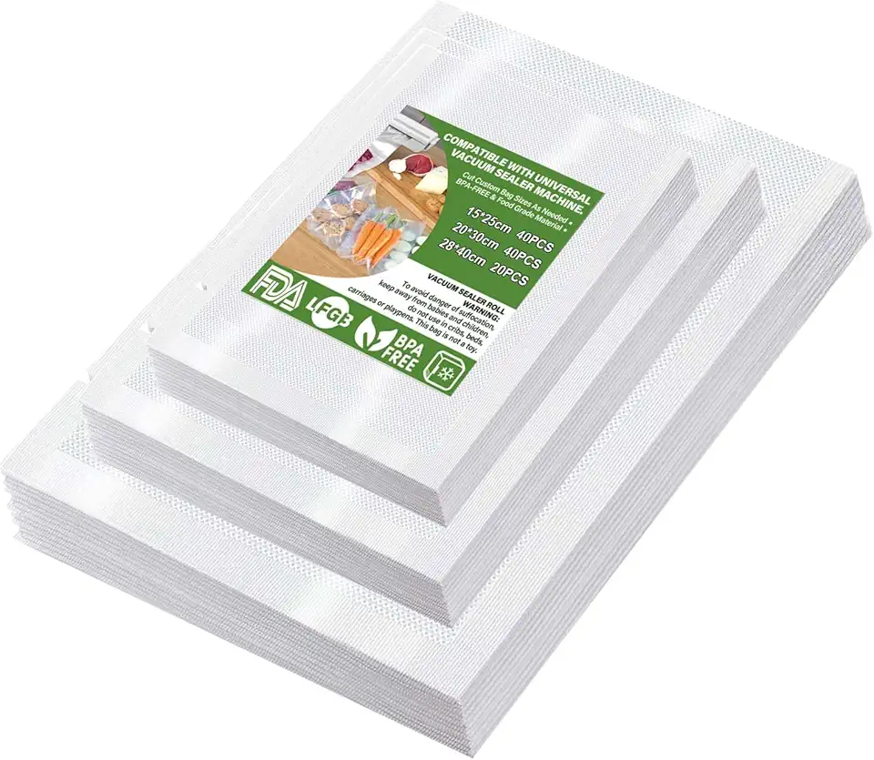 Sac sous vide alimentaire - 15x25/20x30/28x40cm - sans BPA, compatible toutes machines