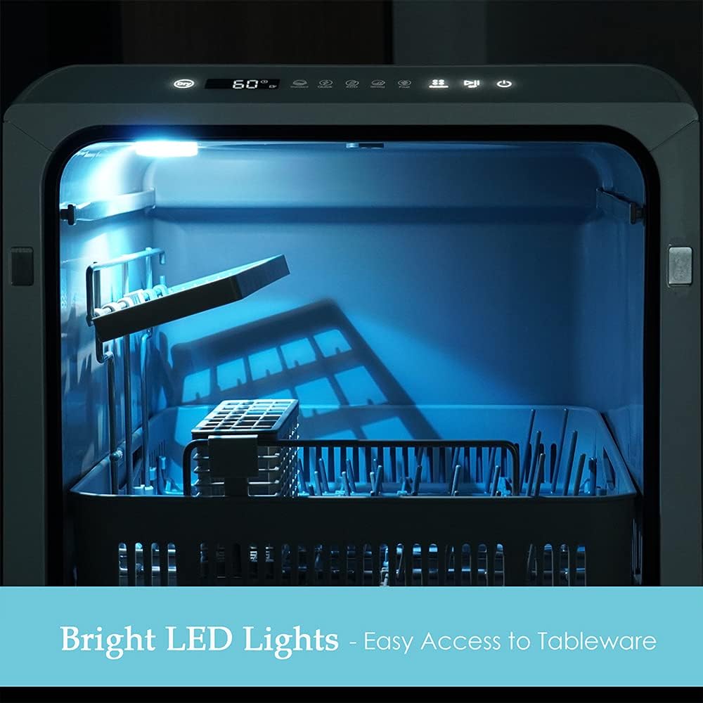 Mini lave-vaisselle de table - 5 programmes, LED, 2 modes eau, blanc