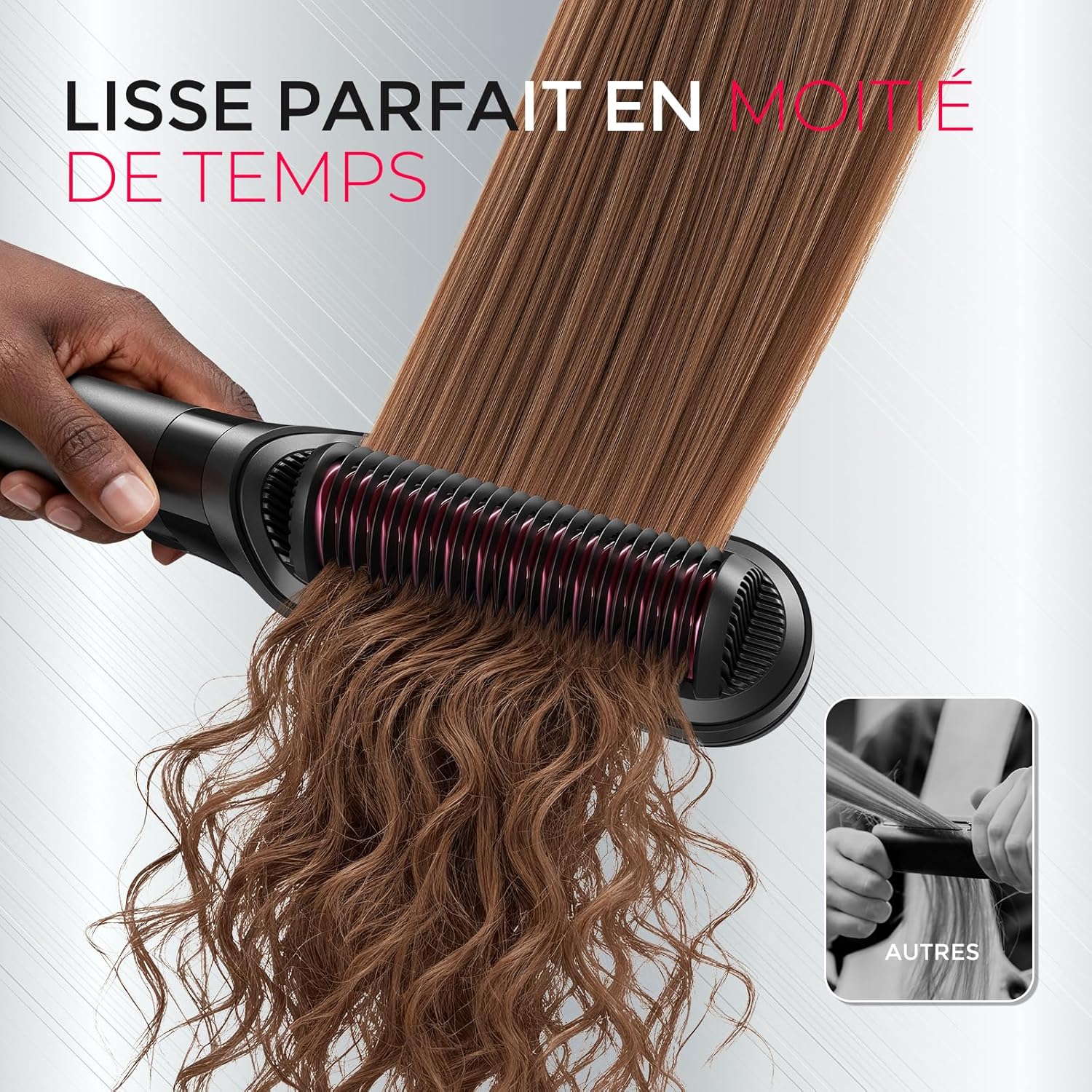 TYMO - Lisseur 2 en 1 - Brosse ionique, anti-brûlure, rapide