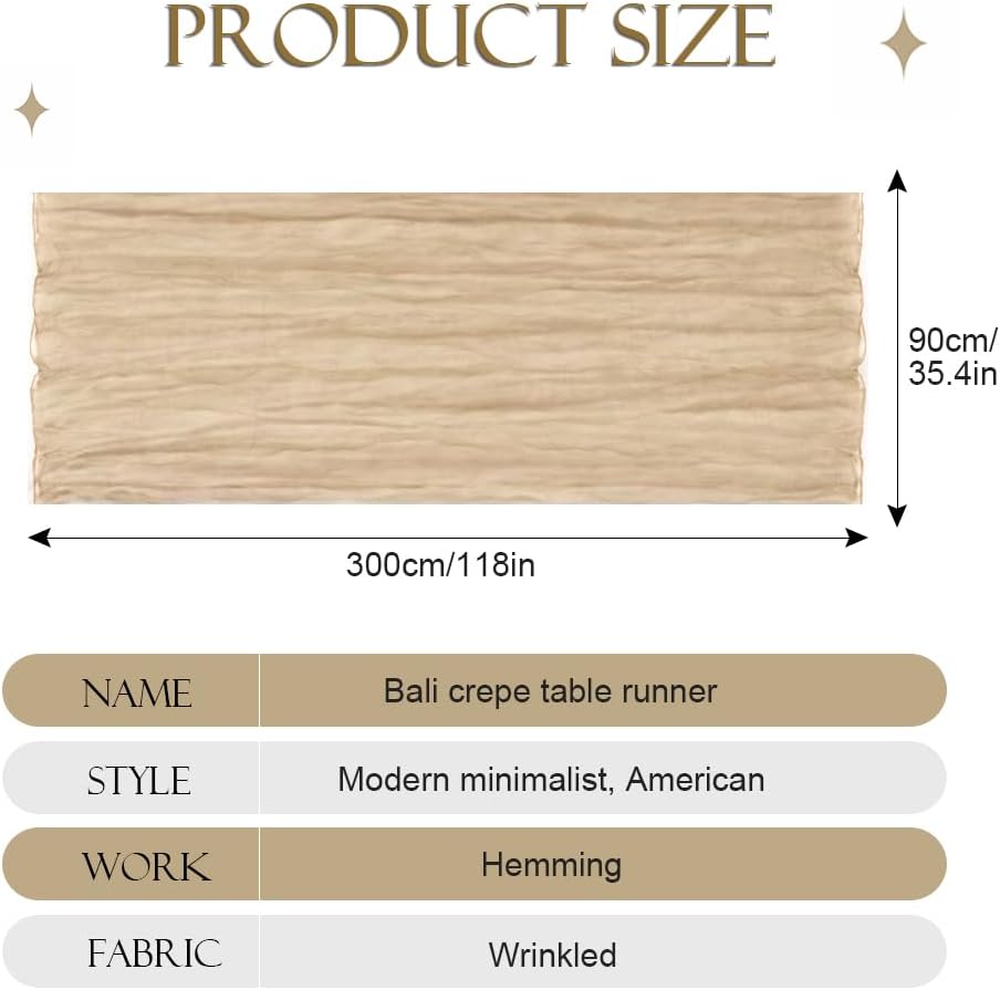 Chemin de table - mousseline gaze de coton 90x300cm beige rustique