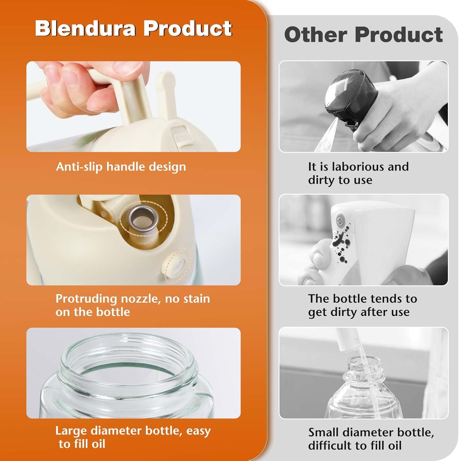 Pulvérisateur huile cuisine 470ml, 2 en 1, blanc, multifonction