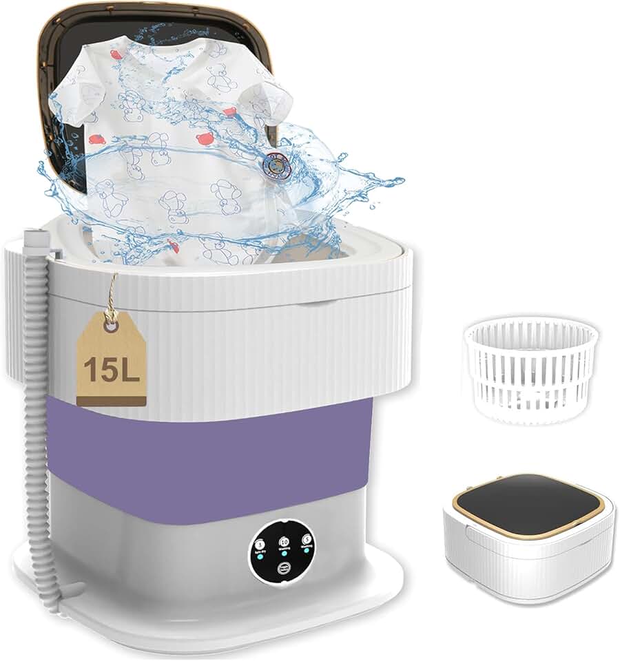 Mini machine à laver portable - 15L - essoreuse, nettoyage en profondeur, idéale camping et voyages