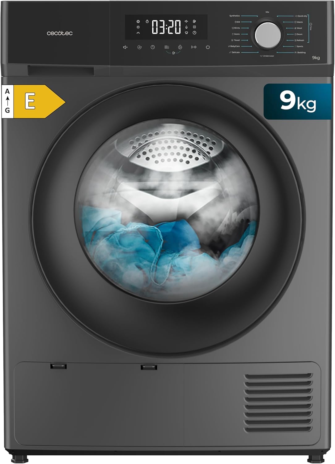 Cecotec - Bolero Dresscode Dry, 9kg, pompe à chaleur, A++, 15 programmes, 9330 Steel