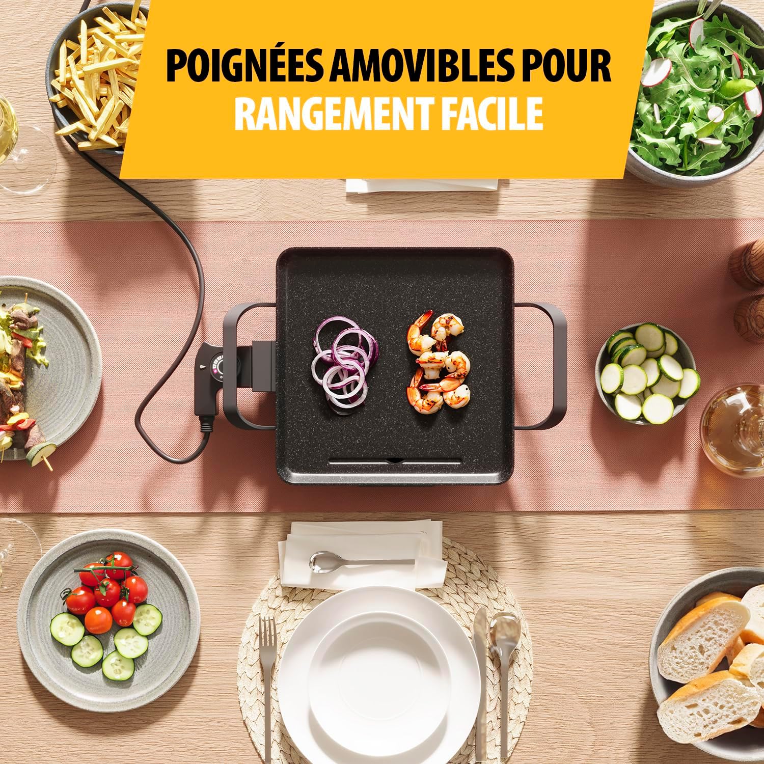 Tristar - Table Grill Slim M - 28x28 cm - Thermostat réglable, antiadhésif, bac amovible - BP-2666