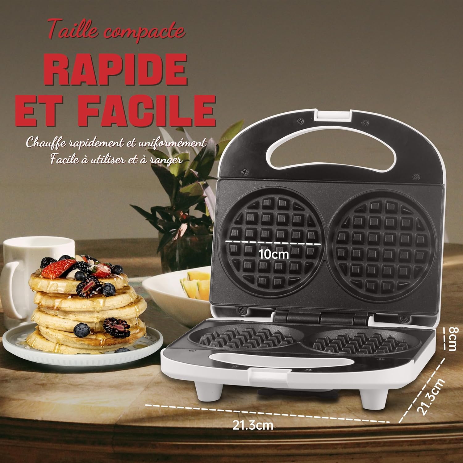 Mini gaufrier double - petit modèle - revêtement antiadhésif - idéal fêtes et enfants