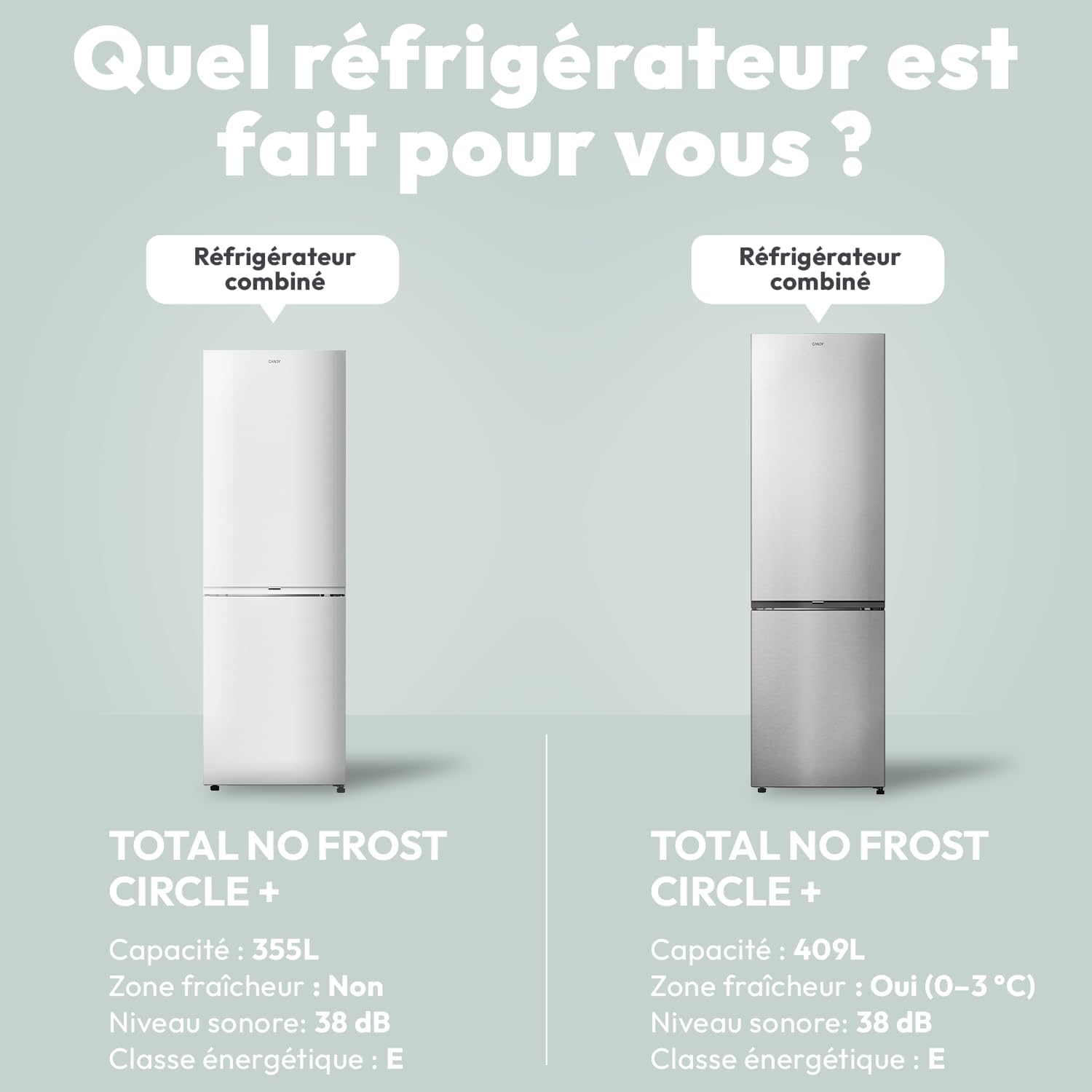 Candy - combiné Circle+ - 185x59,5x66,7 cm - No Frost, 355L, classe E - CNCQ2T618EW