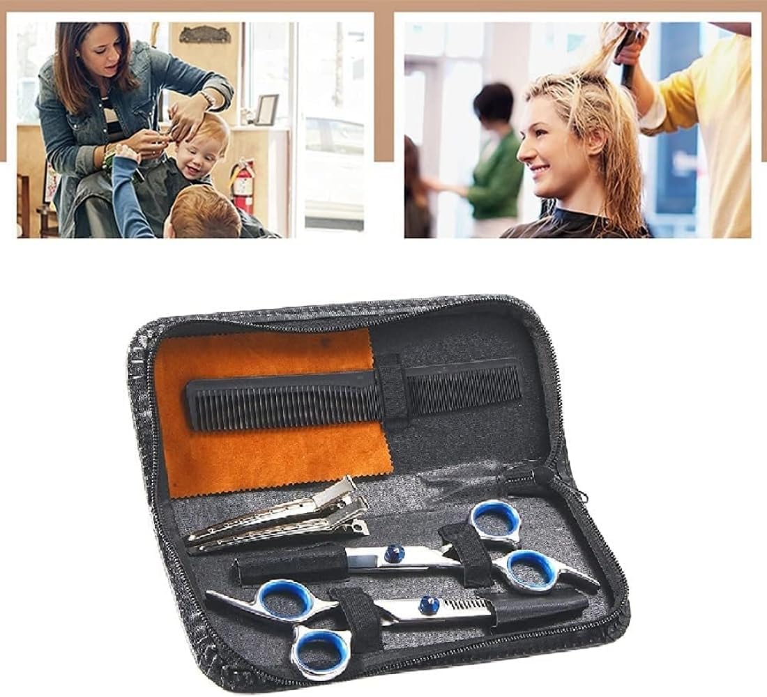Ciseaux de coiffure - kit 7 pièces gaucher inox, coupe salon et domicile