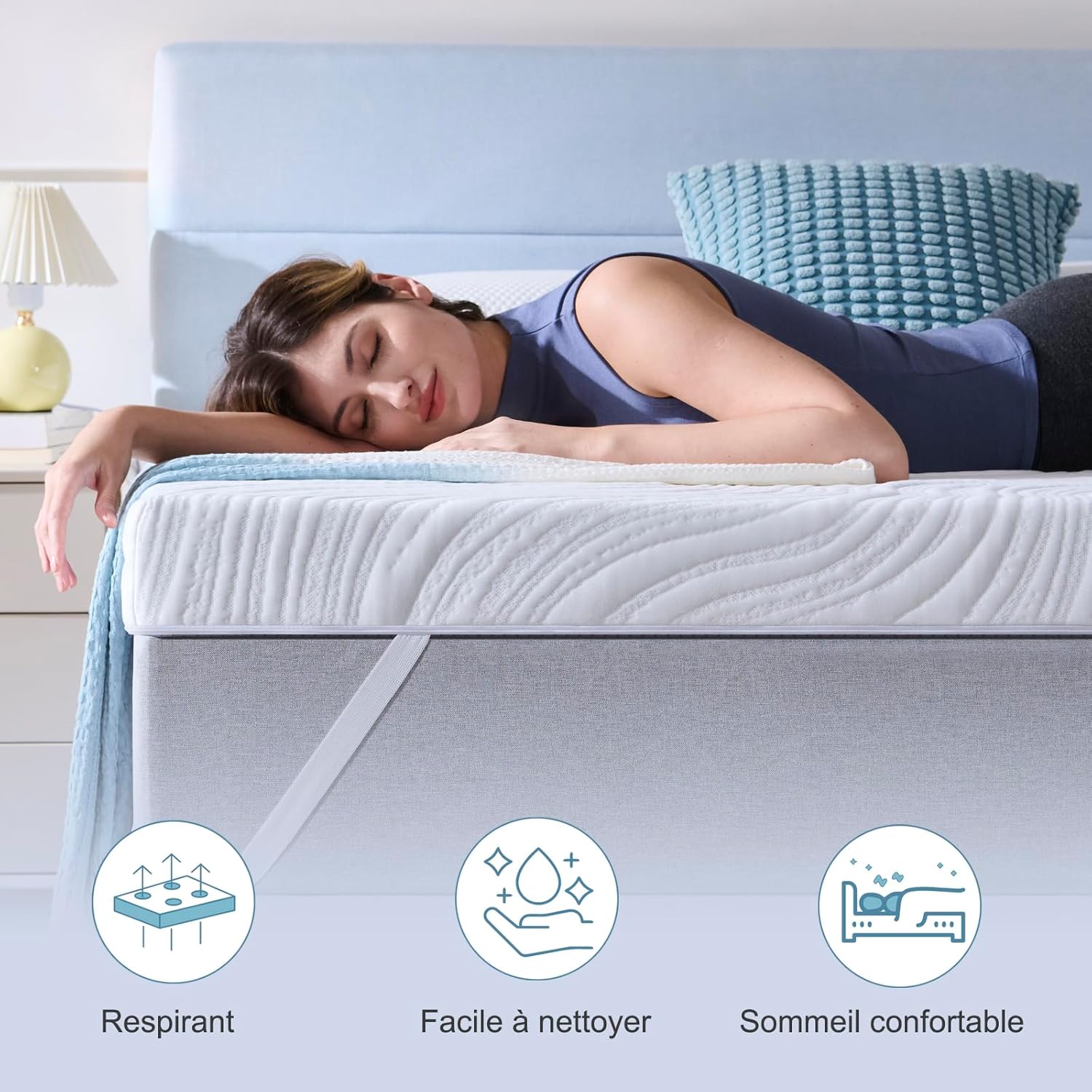 Hiimgo - Surmatelas Mémoire de Forme Gel 7,5cm 140x190cm - housse lavable, confort respirant, antidérapant
