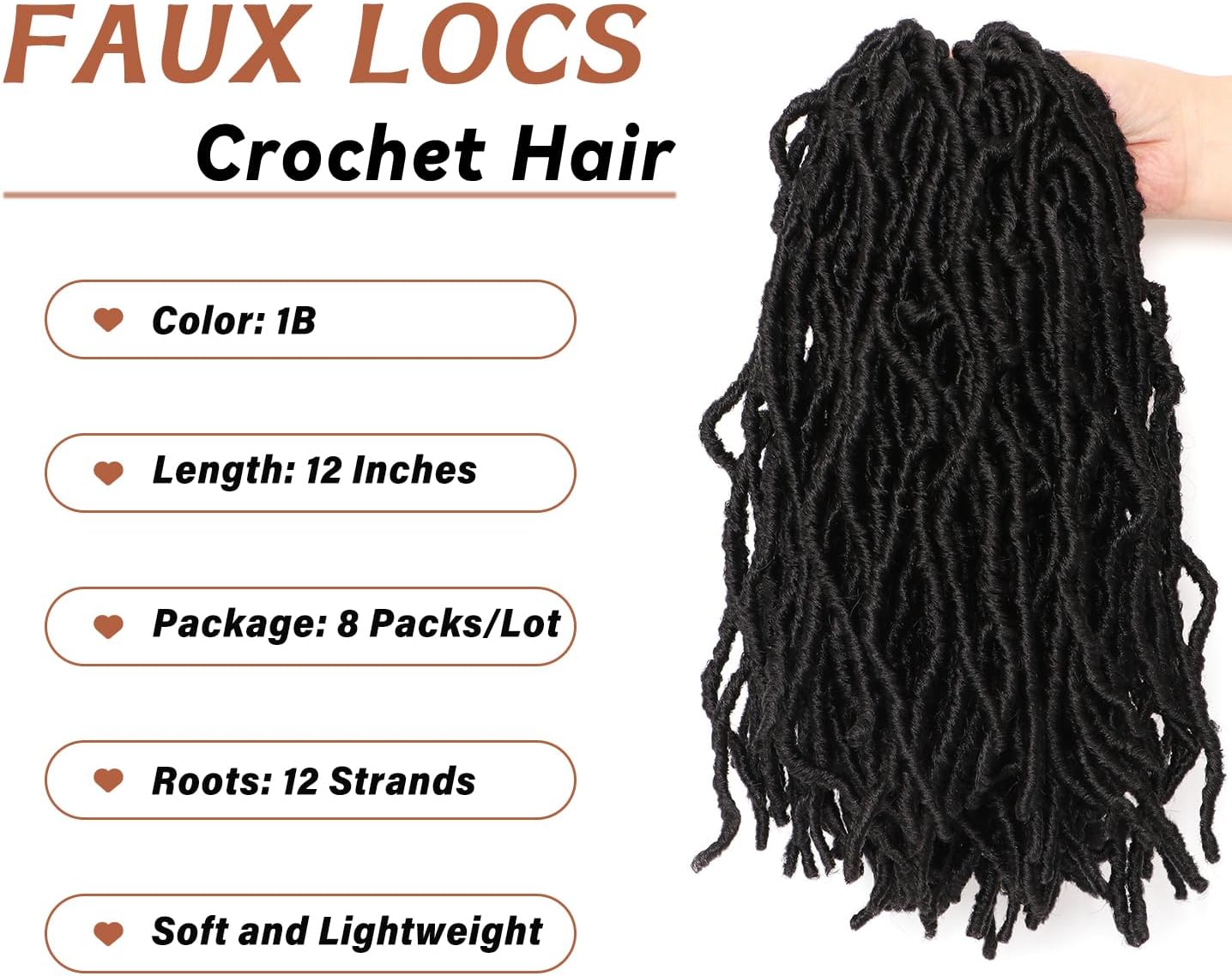 Faux Locks - Soft Locs 8 packs - 30,4 cm - mèches synthétiques tresses