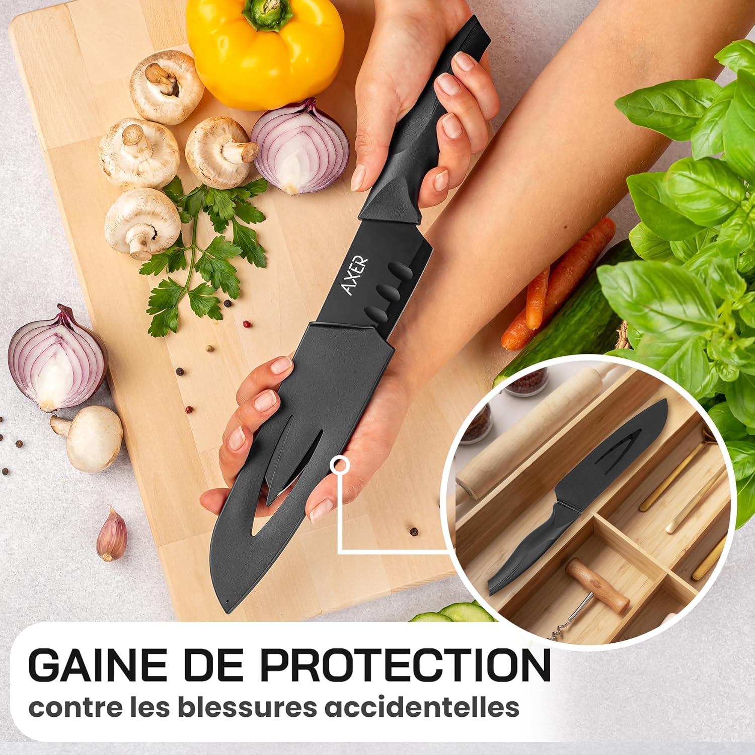 Axer - Couteau Santoku série cuisine japonaise - 18 cm lame acier, manche ergonomique