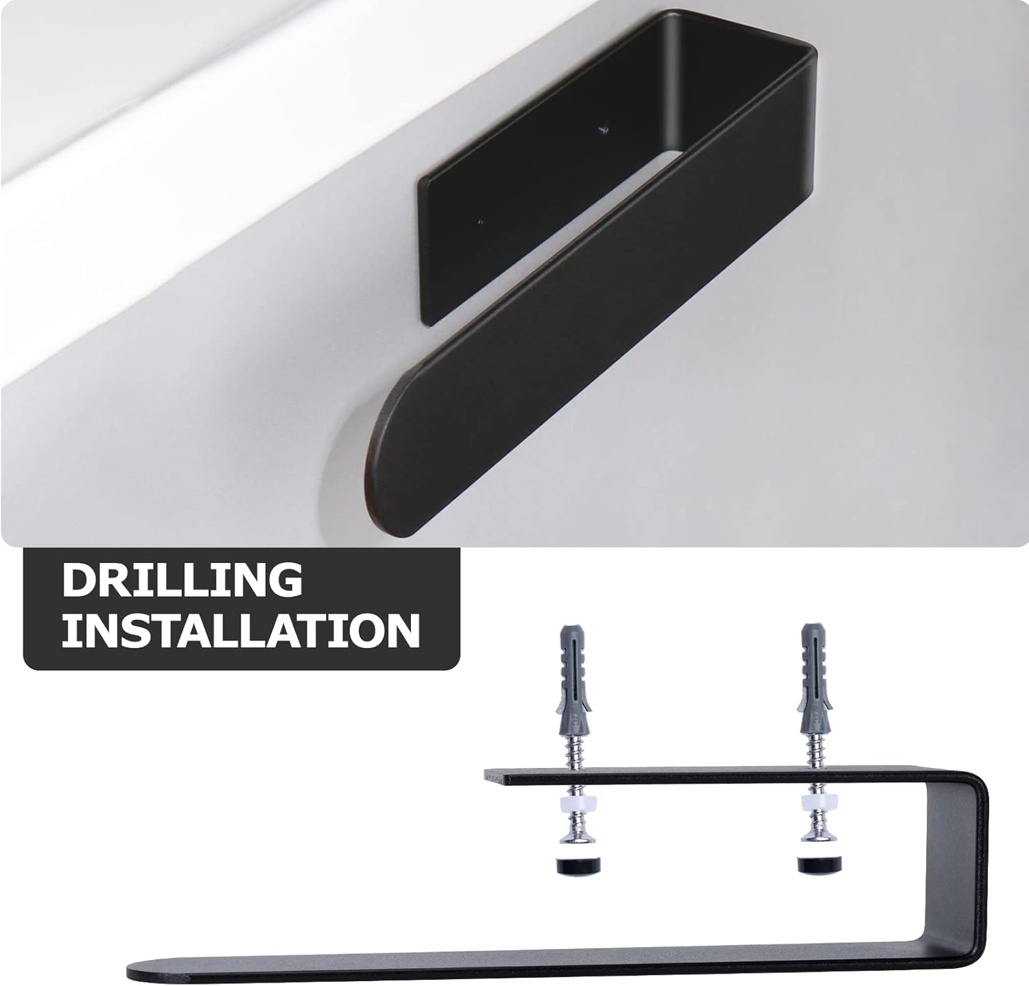 BillyBath - Porte-serviette mural noir 20cm - adhésif/perçage, salle de bain