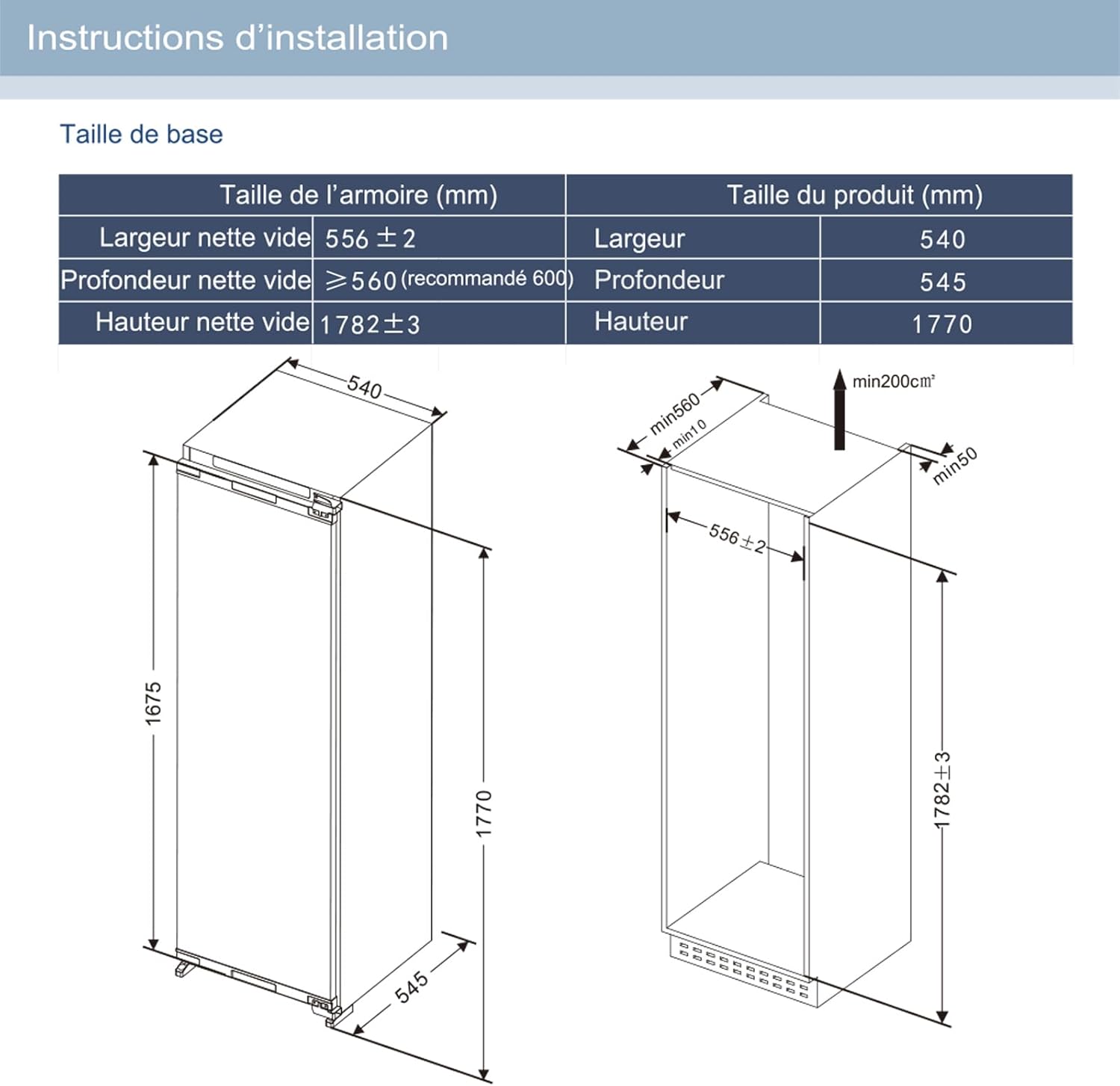 magictec - Frigo encastrable 177 cm - Froid ventilé, 260L, No Frost, LED