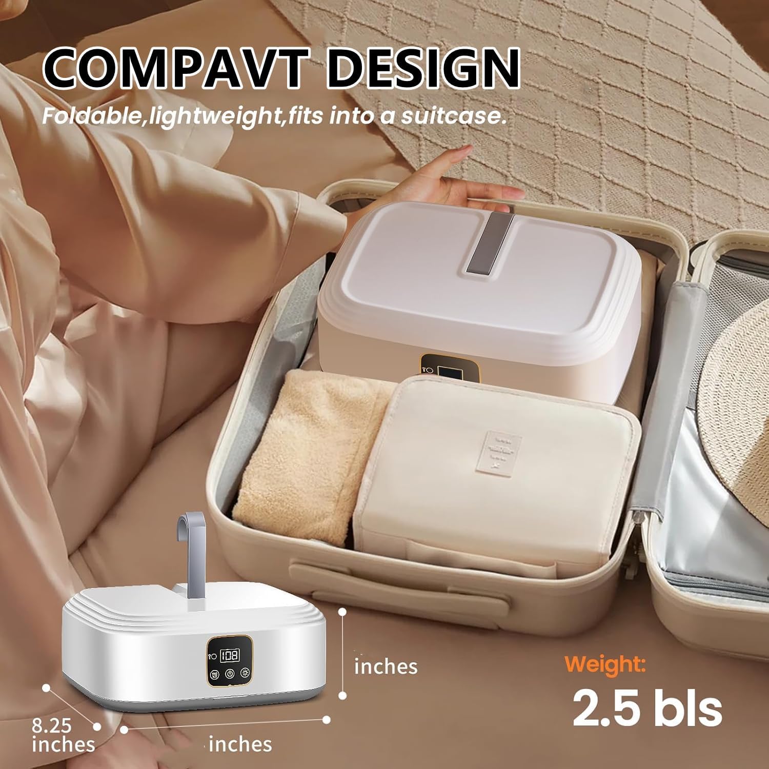 Mini sèche-linge - pompe à chaleur compacte UV, minuterie 1-8h, télécommande