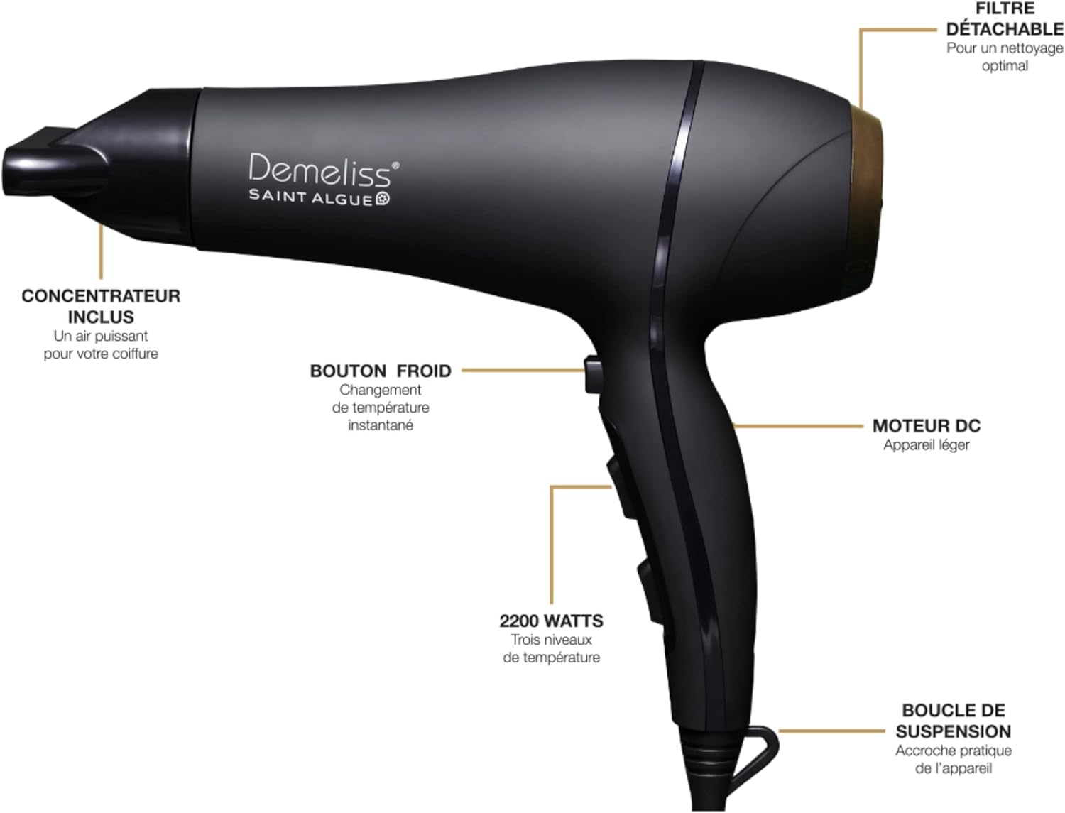 Saint Algue - Demeliss ULTRA - sèche-cheveux 2200W - tourmaline, 2 vitesses, 3 températures