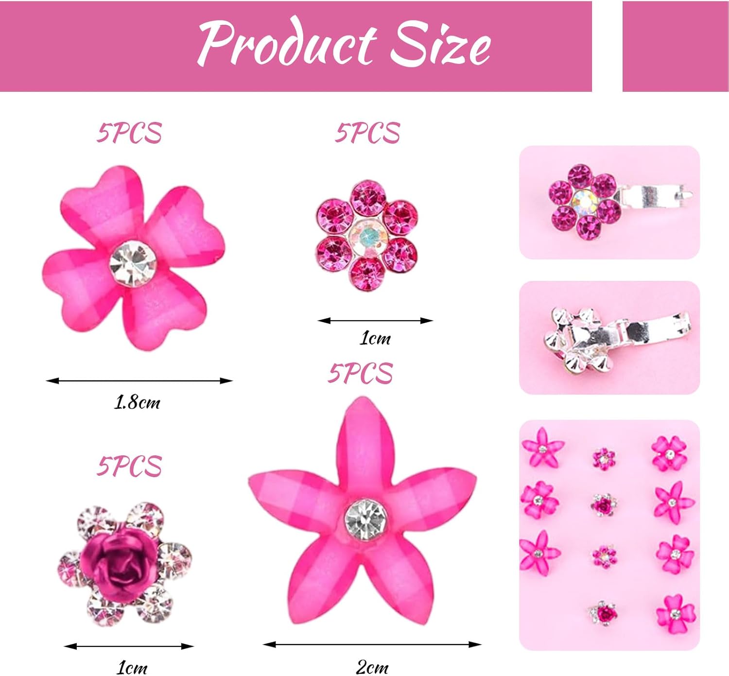 Pinces à cheveux - lot de 20 - mini strass fleurs, métal, mariage