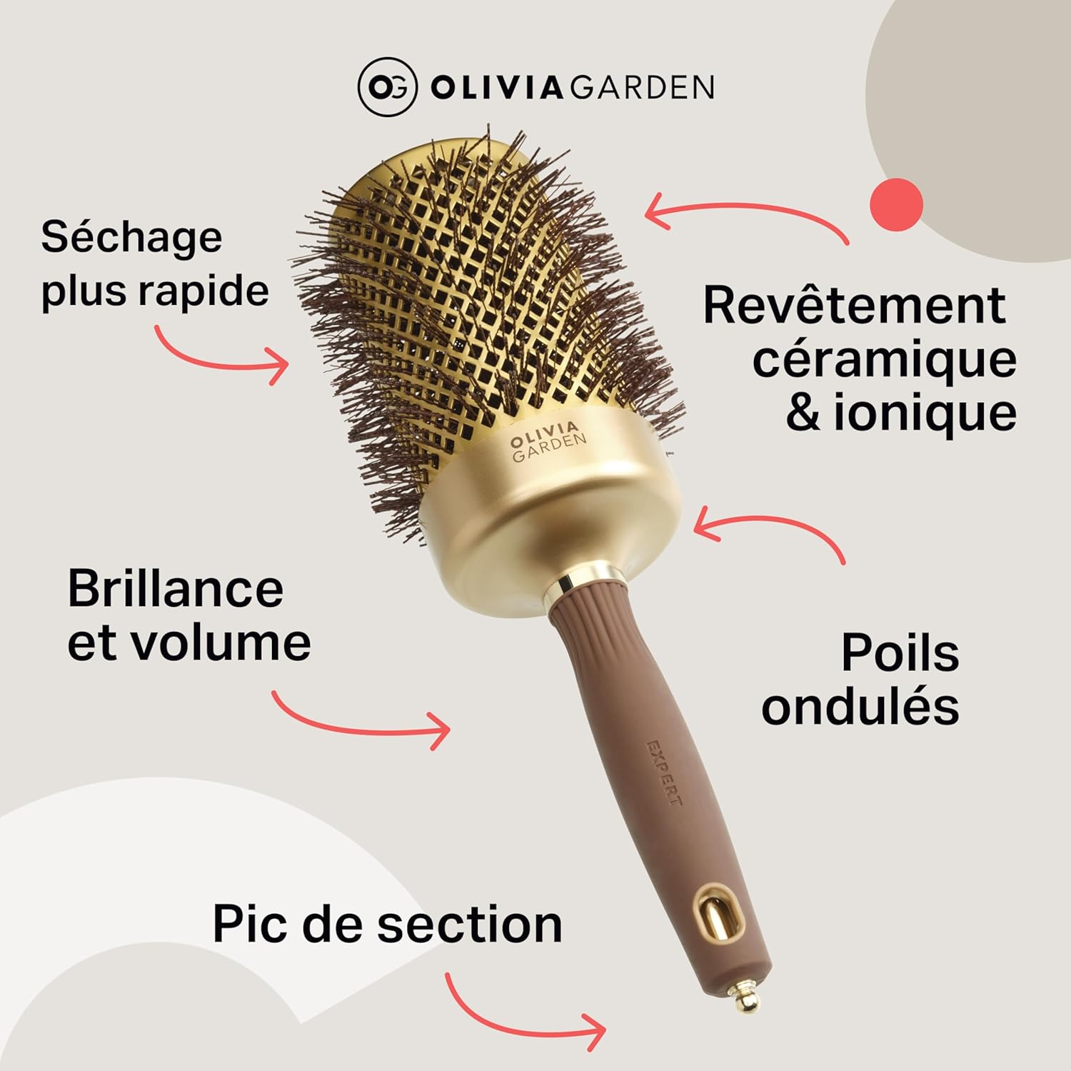 Olivia Garden - Expert Blowout Shine - brosse ronde céramique  - antistatique, effet brillant sans frisottis