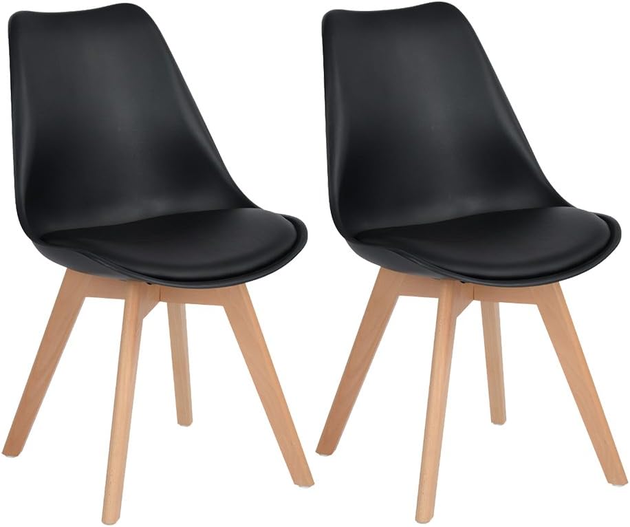 EGGREE - chaises rétro rembourrées, bois hêtre, lot de 2, noires