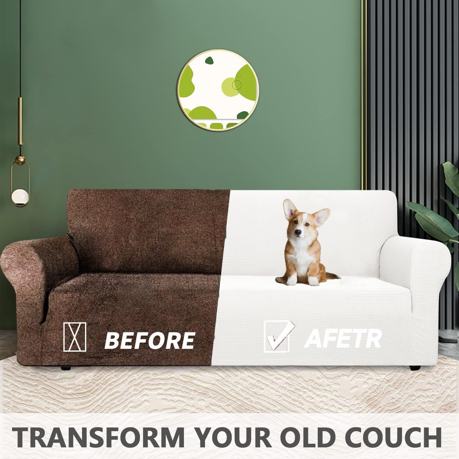 Housse canapé 1 place extensible, accoudoirs, antidérapante, blanc