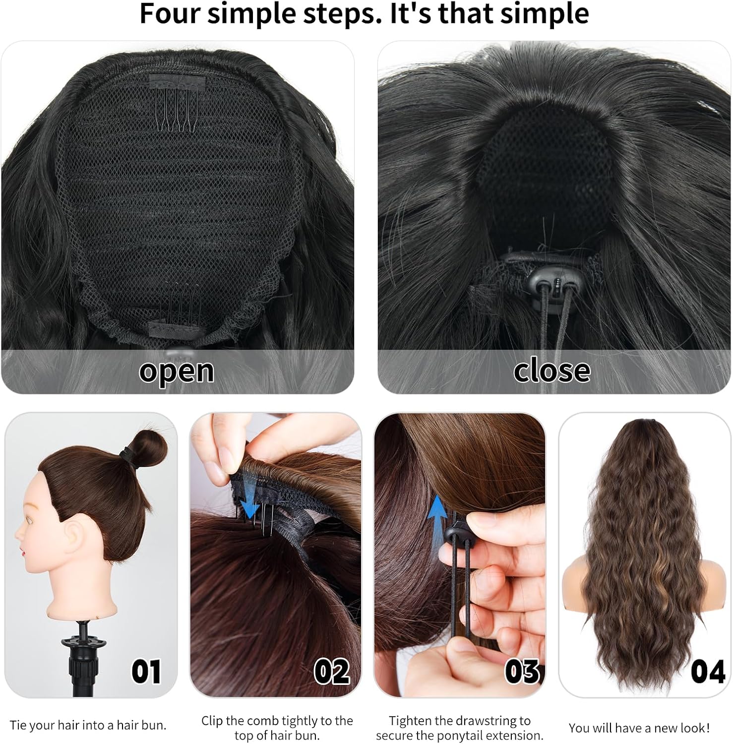 AliLeader - Extension queue de cheval ondulée 66cm - cheveux naturels - 6A#