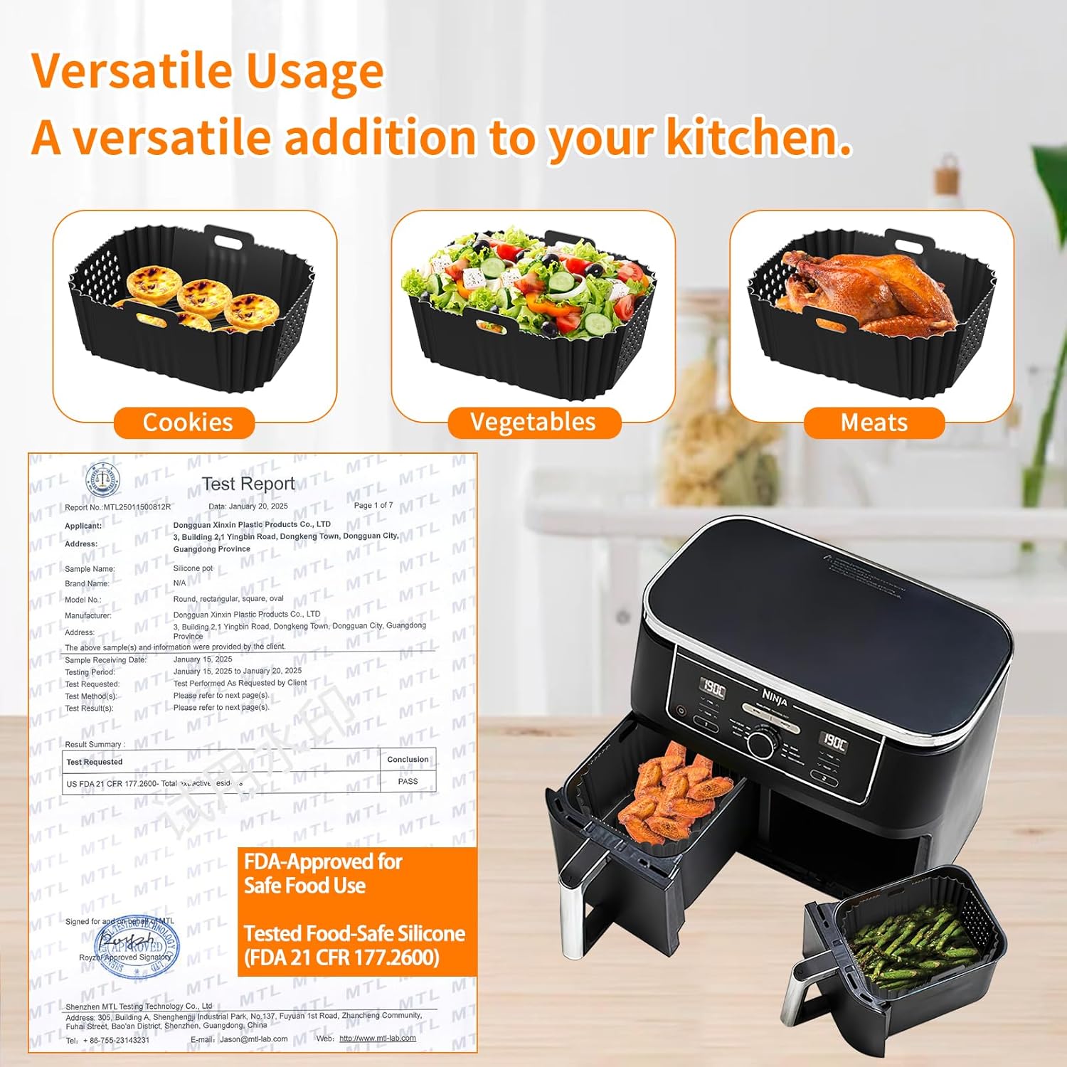 Moule silicone airfryer – compatible Ninja Foodi Max – lot de 2 – pour friteuses 9,5L/7,5L – accessoires cuisson – SL400