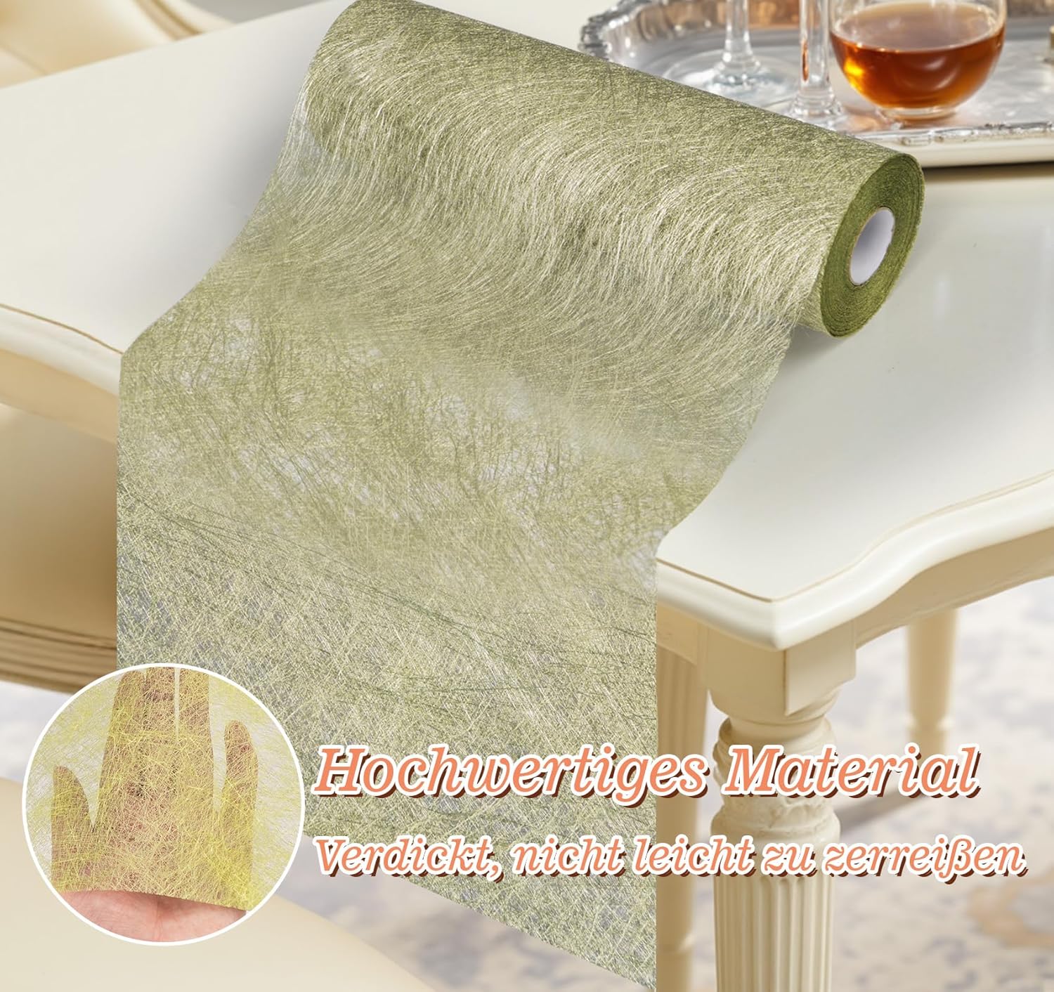 Chemin de table - non-tissé doré vert - 23x3000 cm - 150 cœurs décoratifs