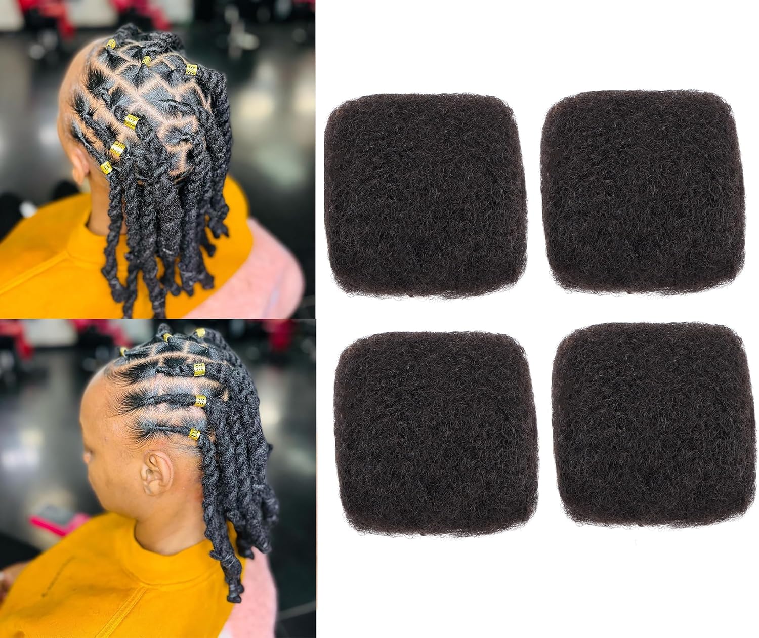 Extension cheveux naturels afro, 8 pouces, 4 paquets, noir, Bulk Cheveux