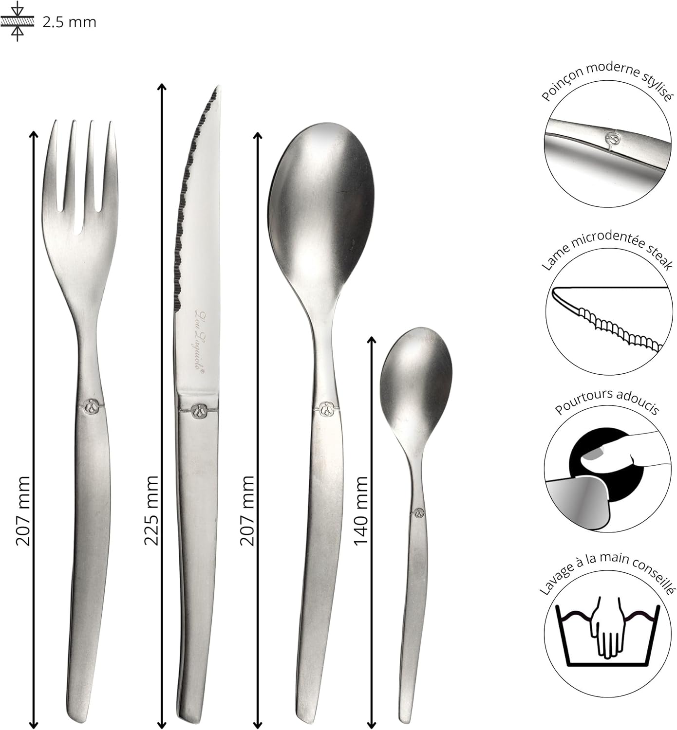 Lou Laguiole - Jet - ménagère 24 pièces, inox 18/0, brillant, gris vintage