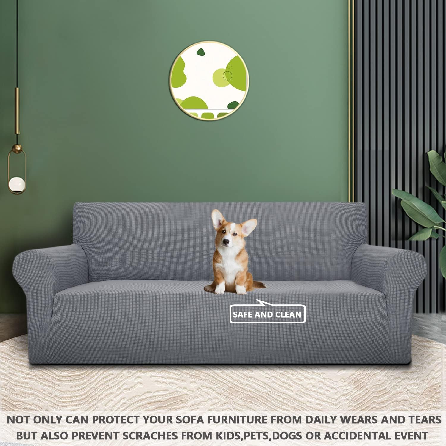 Housse Canapé - 3 places - extensible, antidérapante, lavable, gris clair