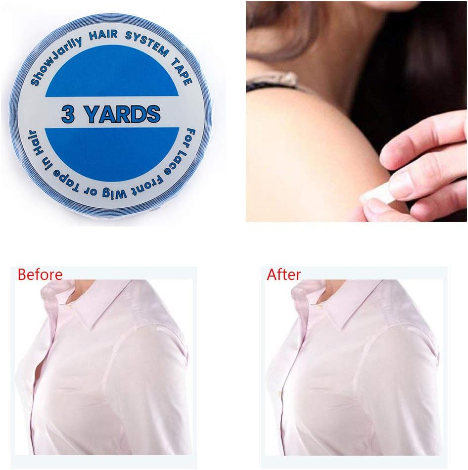 ShowJarlly - ruban adhésif double lace bleu - 1cm x 3 yards - fixation forte lace front