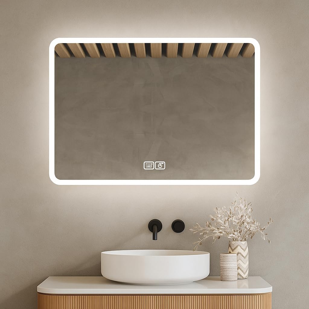 Bayt - miroir LED mural, 75x52cm, antibuée, 3 lumières, moderne