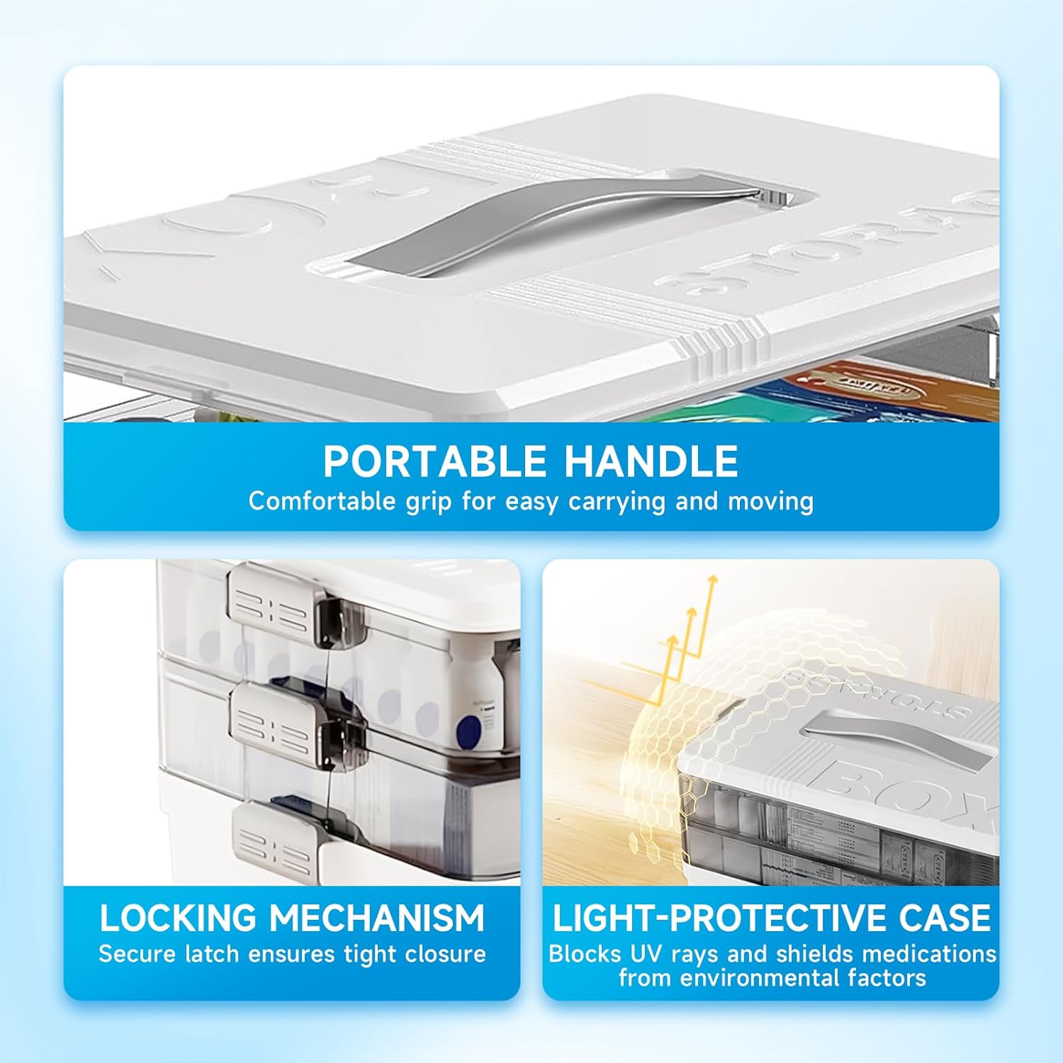 Starward - Boîte pharmacie 3 étages, plateau amovible, petit pots, blanc