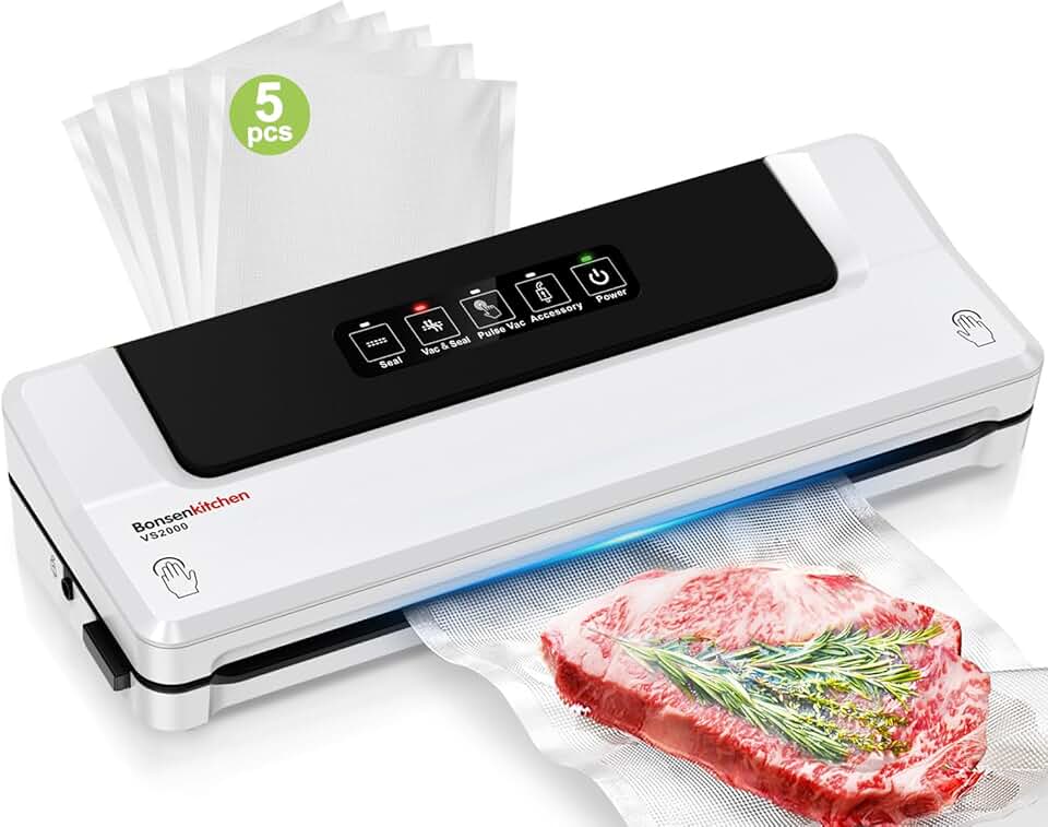 Bonsenkitchen - machine sous vide alimentaire - compacte - cuisson et conservation, 5 sacs inclus