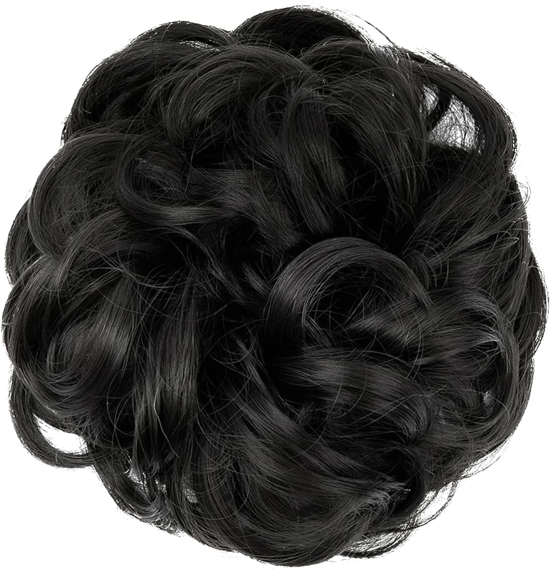 JJstar - Chignon postiche bouclé, élastique, noir naturel, volumineux