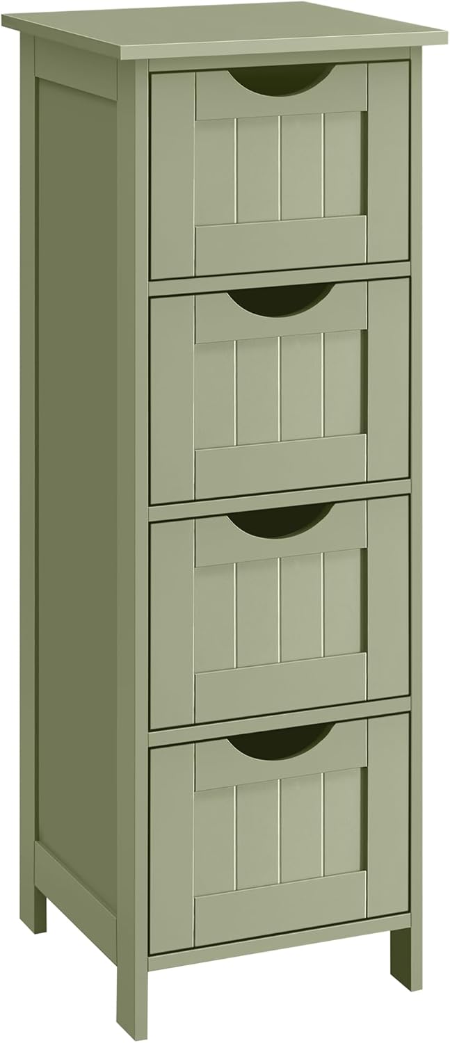 VASAGLE - armoire sur pied Vert Olive - 30x30x82 cm - 4 tiroirs, style moderne LHC040C02