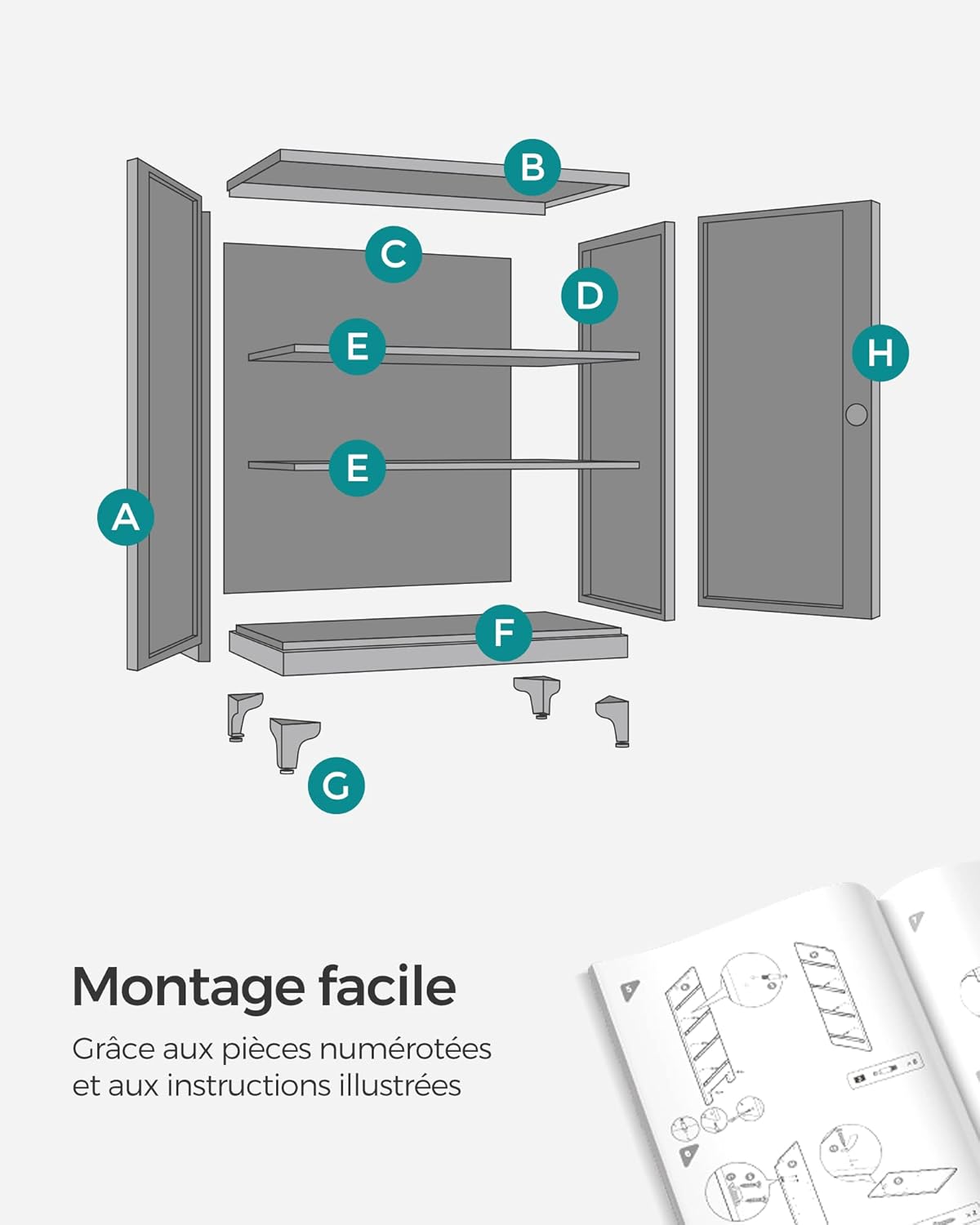 SONGMICS - caisson de bureau 2 portes acier, verrouillable, noir mat, OMC013B01