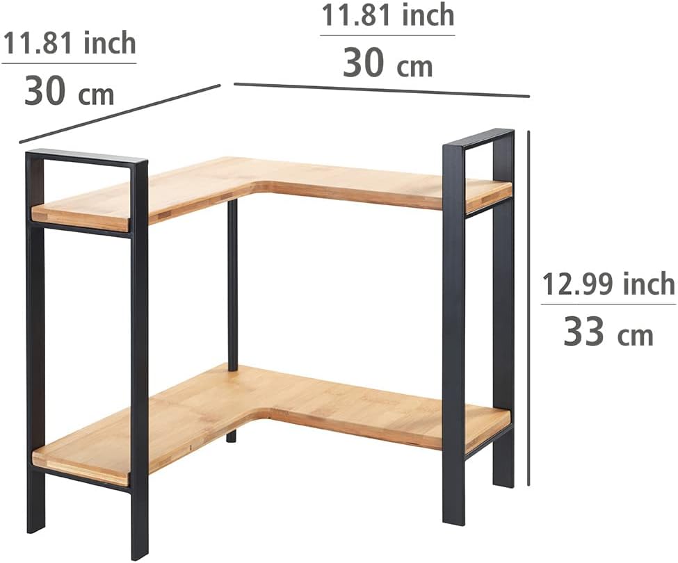 WENKO - étagère d’angle Lou - 30x33x30 cm - 2 niveaux bambou et métal