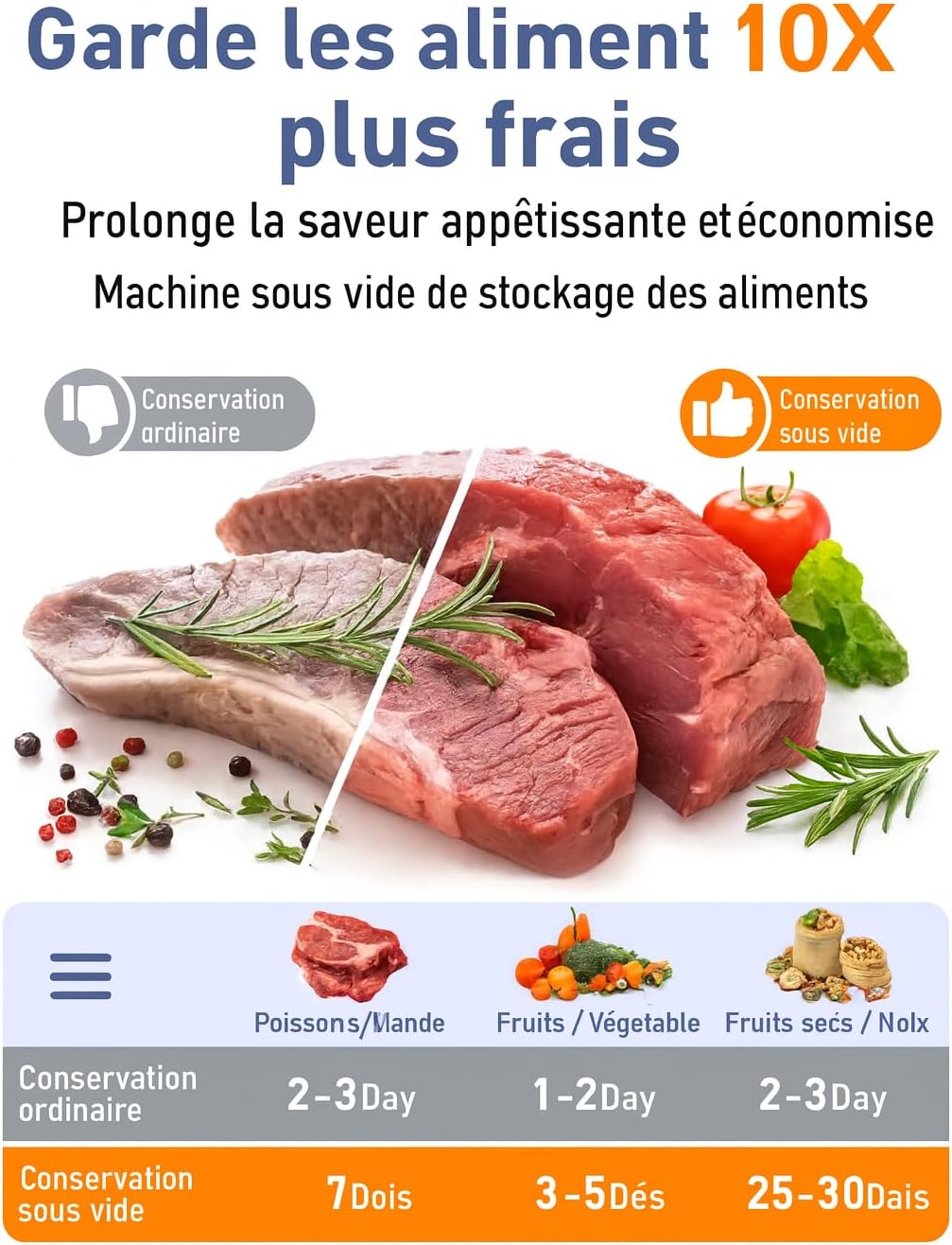 Machine sous vide alimentaire - compact - 4 modes, 85kPa, 10 sacs inclus