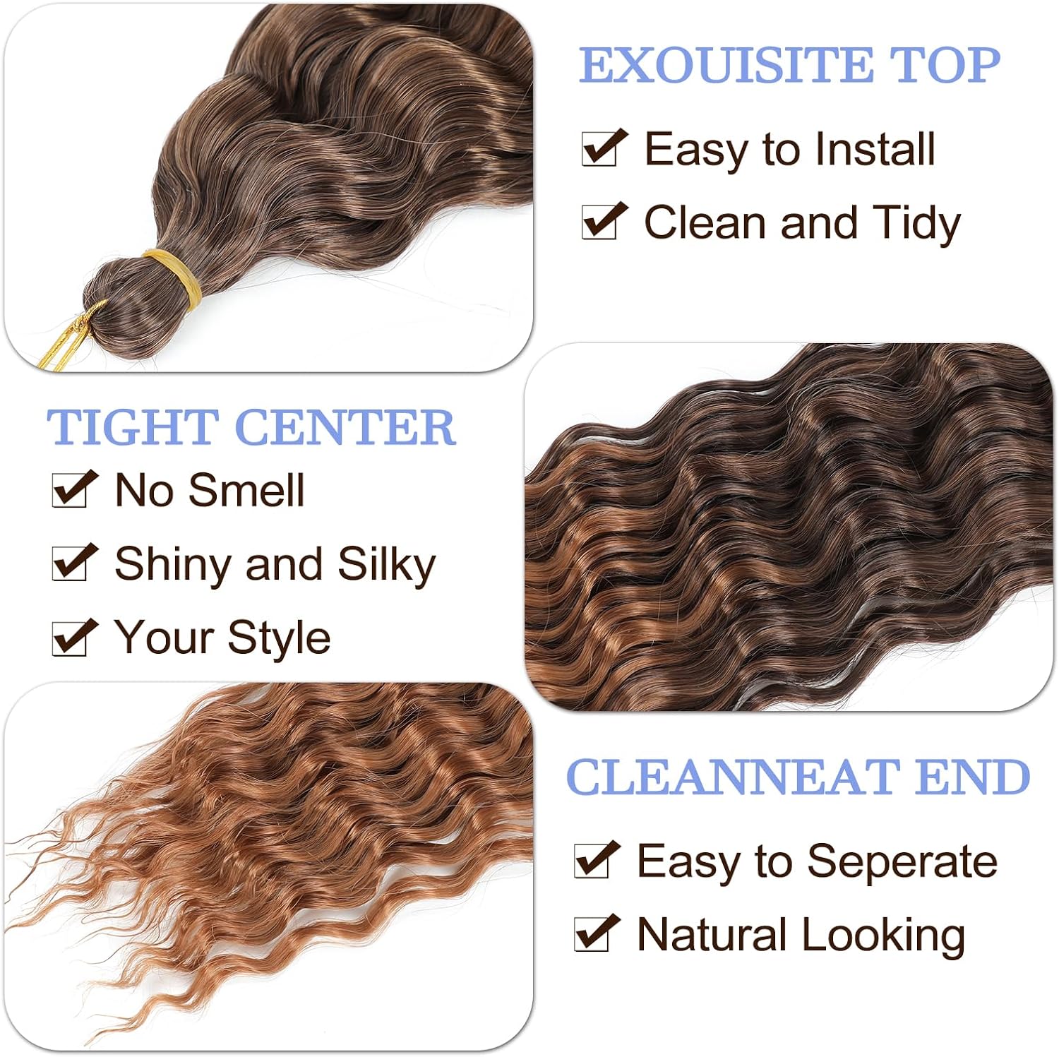 Extensions cheveux - Ocean Wave deep wave - 22 pouces, lot de 3, synthétiques, T4/30#
