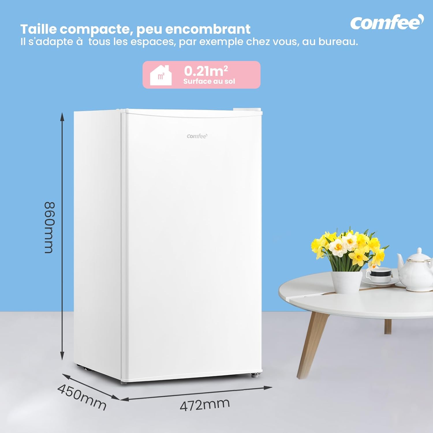 Comfee' - réfrigérateur 93L - contrôle température, silencieux, sous comptoir - RCD93WH2(E)