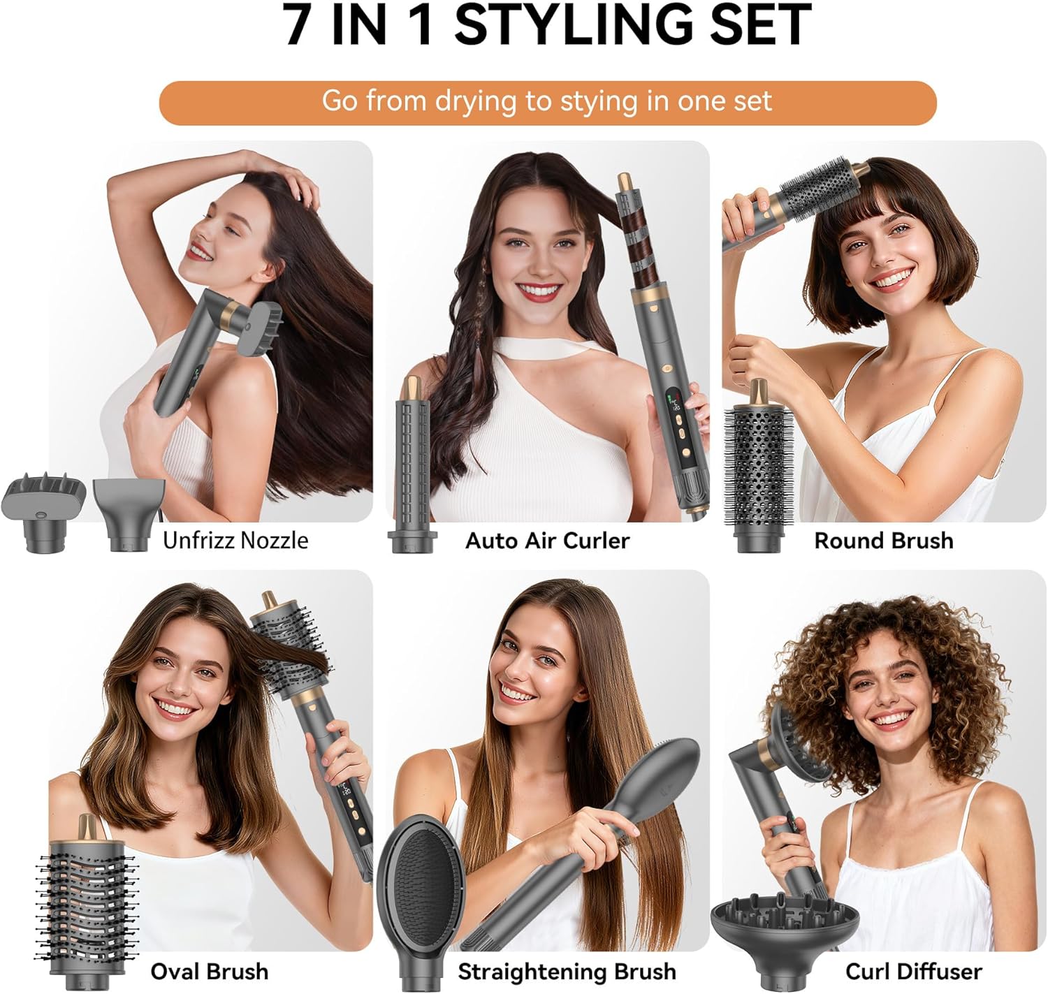 OKWRAP - Air Styler 7 en 1 - 1300W - séchage, bouclage, lissage 110000TR/MIM