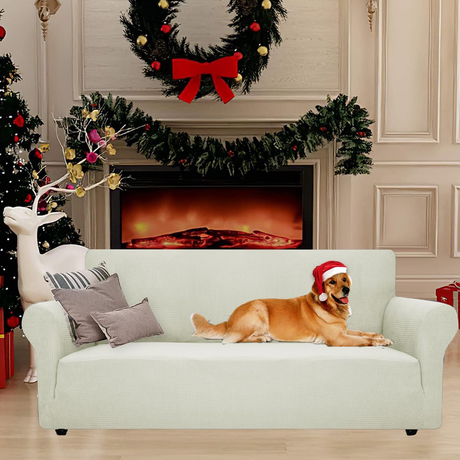 Housse canapé 3 places extensible, moderne, antidérapante, lavable