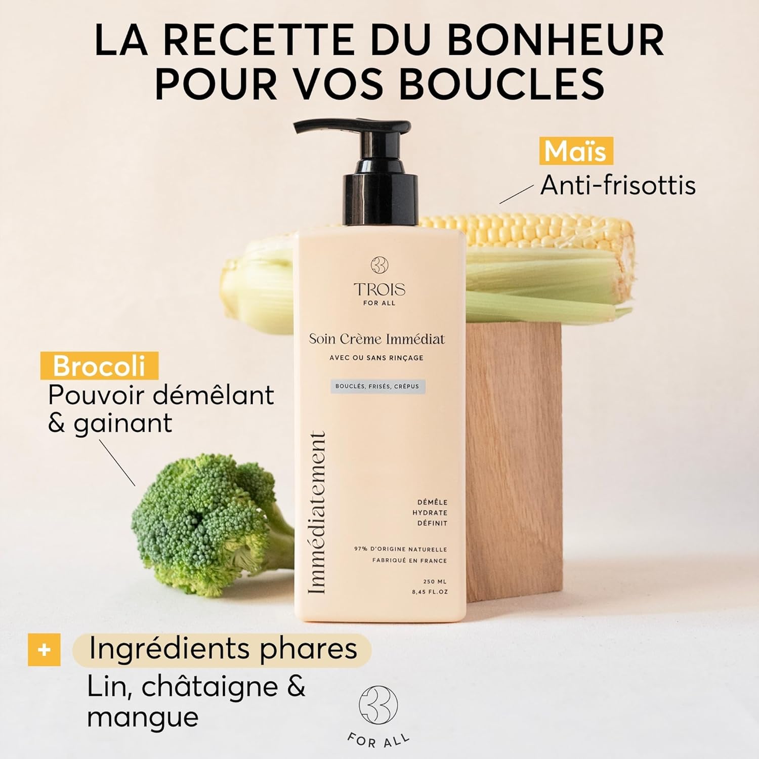 Crème cheveux bouclés - soin 2-en-1, définition et démêlage - 250ml